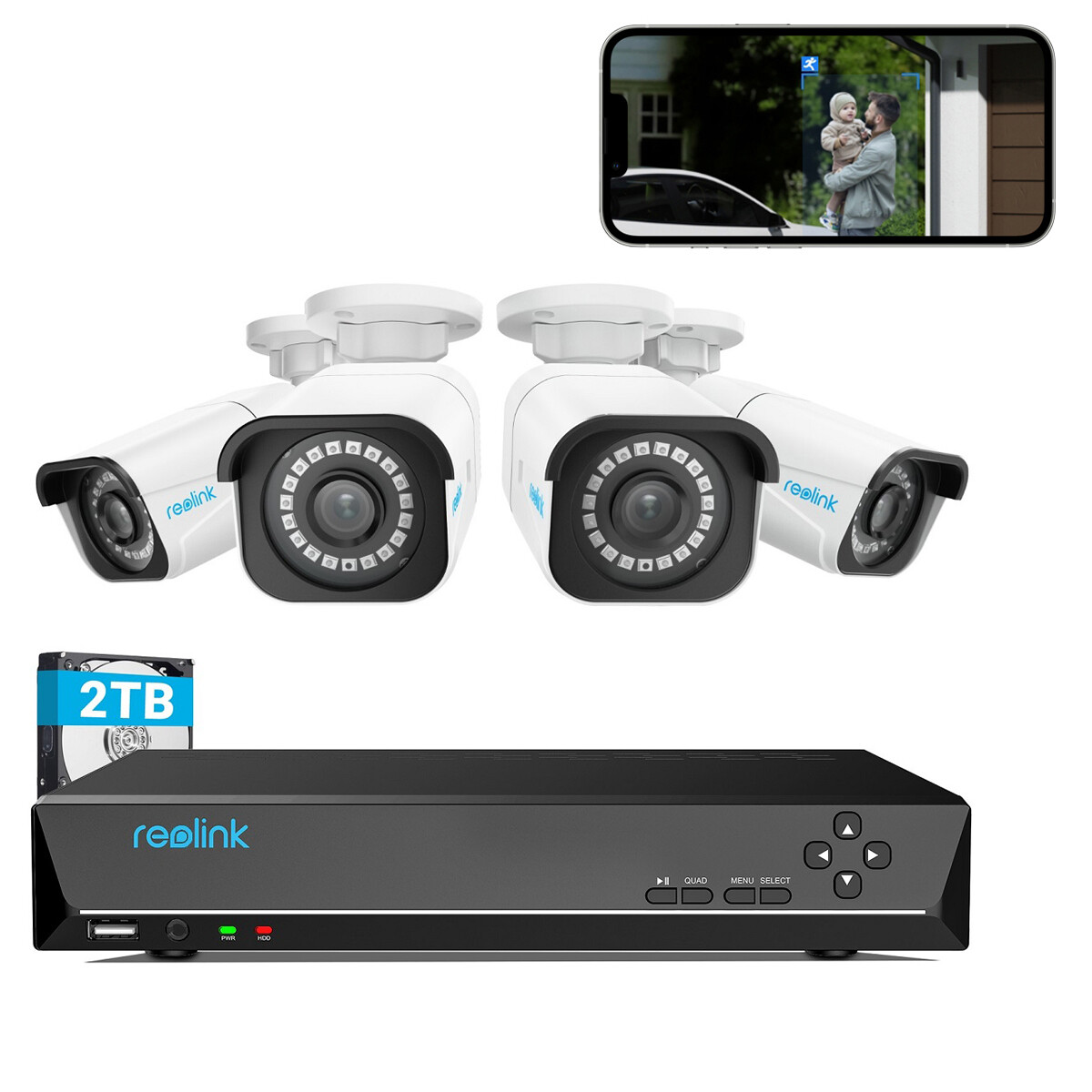 Reolink RLK8-800B4 4K Security Camera System 4pcs 4K PoE Camera 8CH NVR 2TB