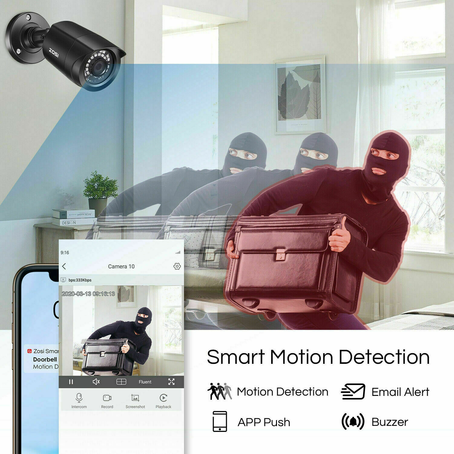 ZOSI 8CH H.265 5MP Lite DVR 1080p Outdoor Surveillance Security Camera System 2T