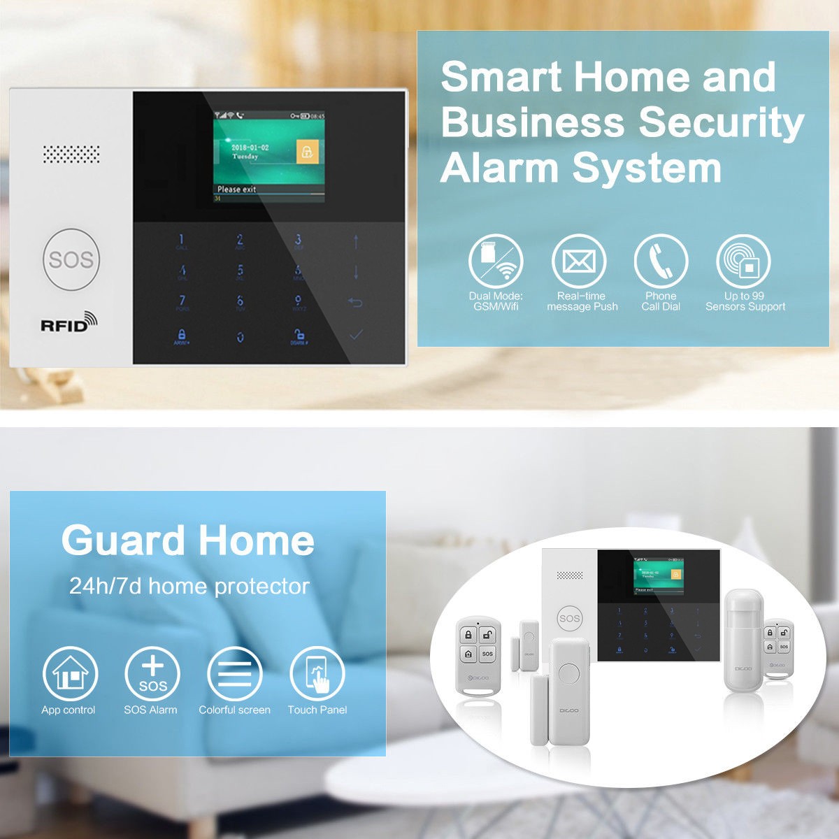 WiFi Cloud APP GSM Tuya Wireless IR Home House Security Alarm Burglar System