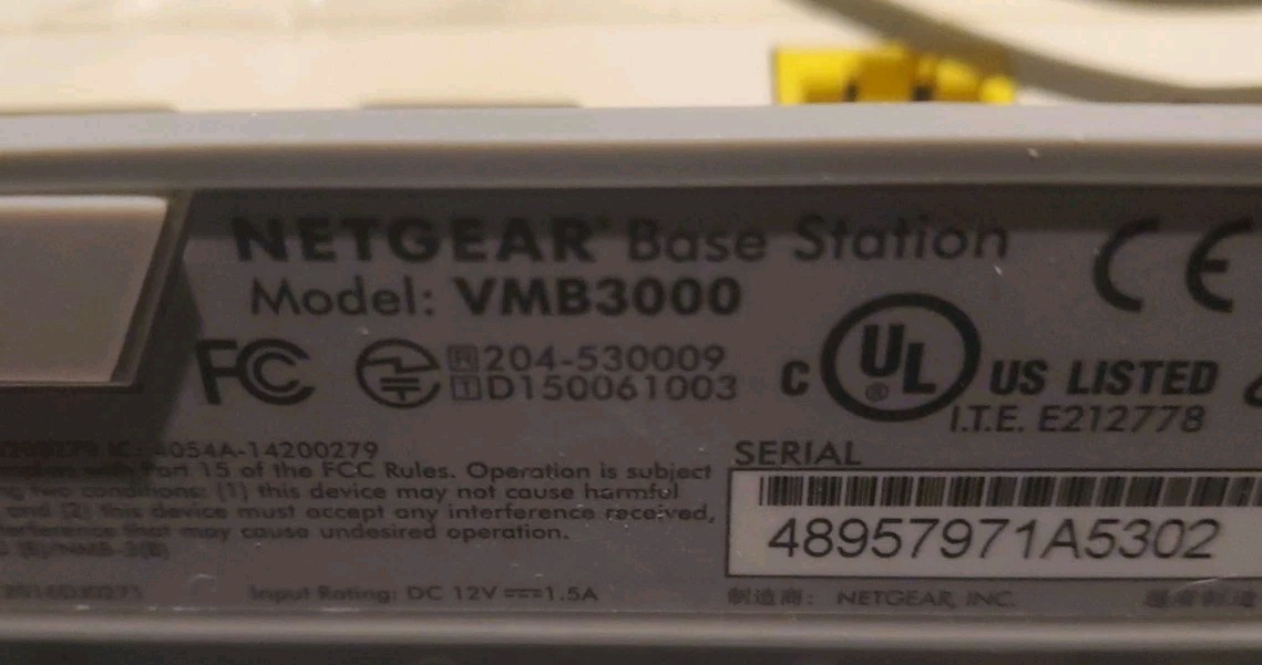 Netgear/Arlo VMB3000 Security Base Station – With Cable N Power