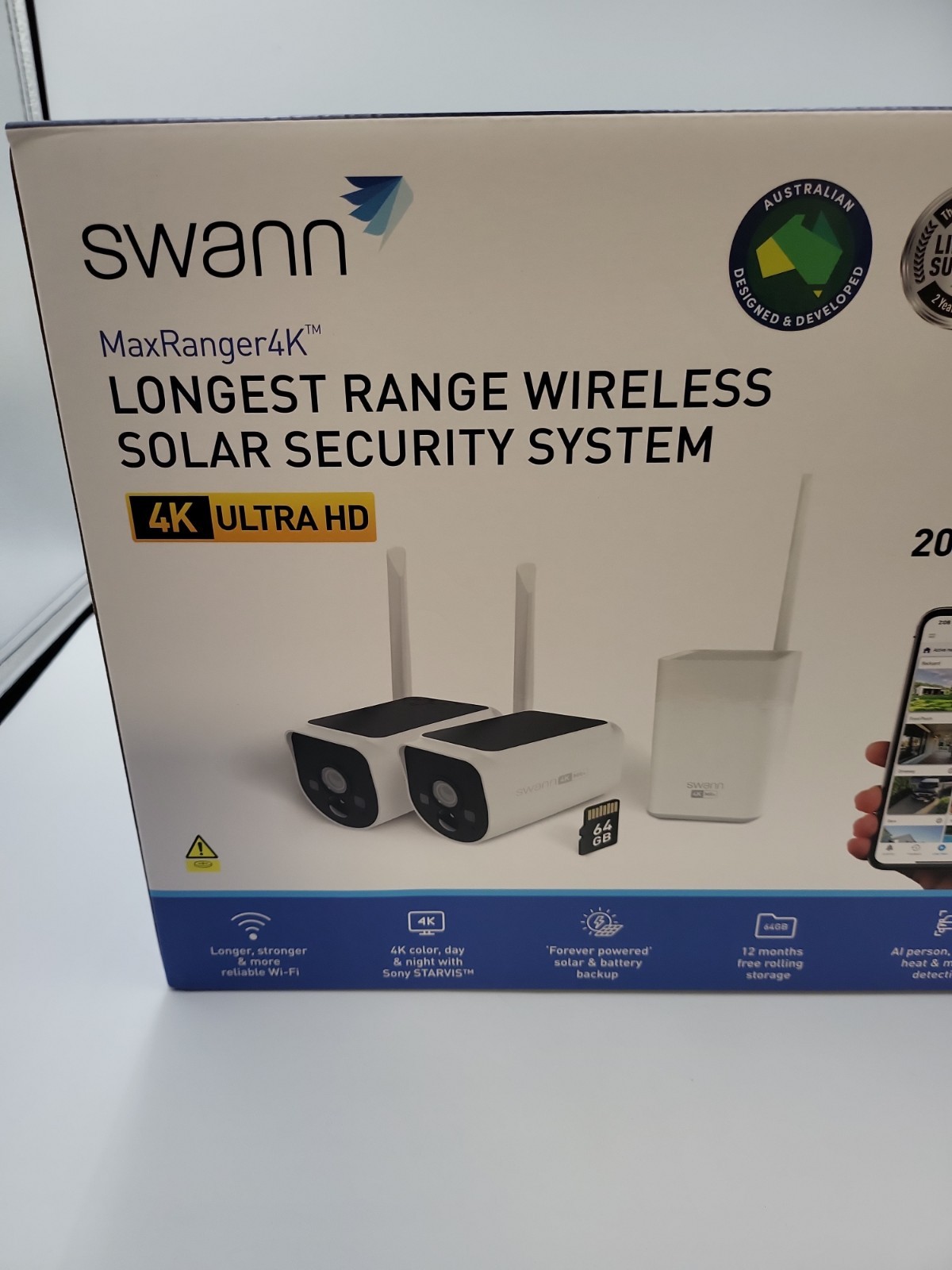 Swann MaxRanger Version 2 4K Solar Wireless Security System Base Station + 2 Cam