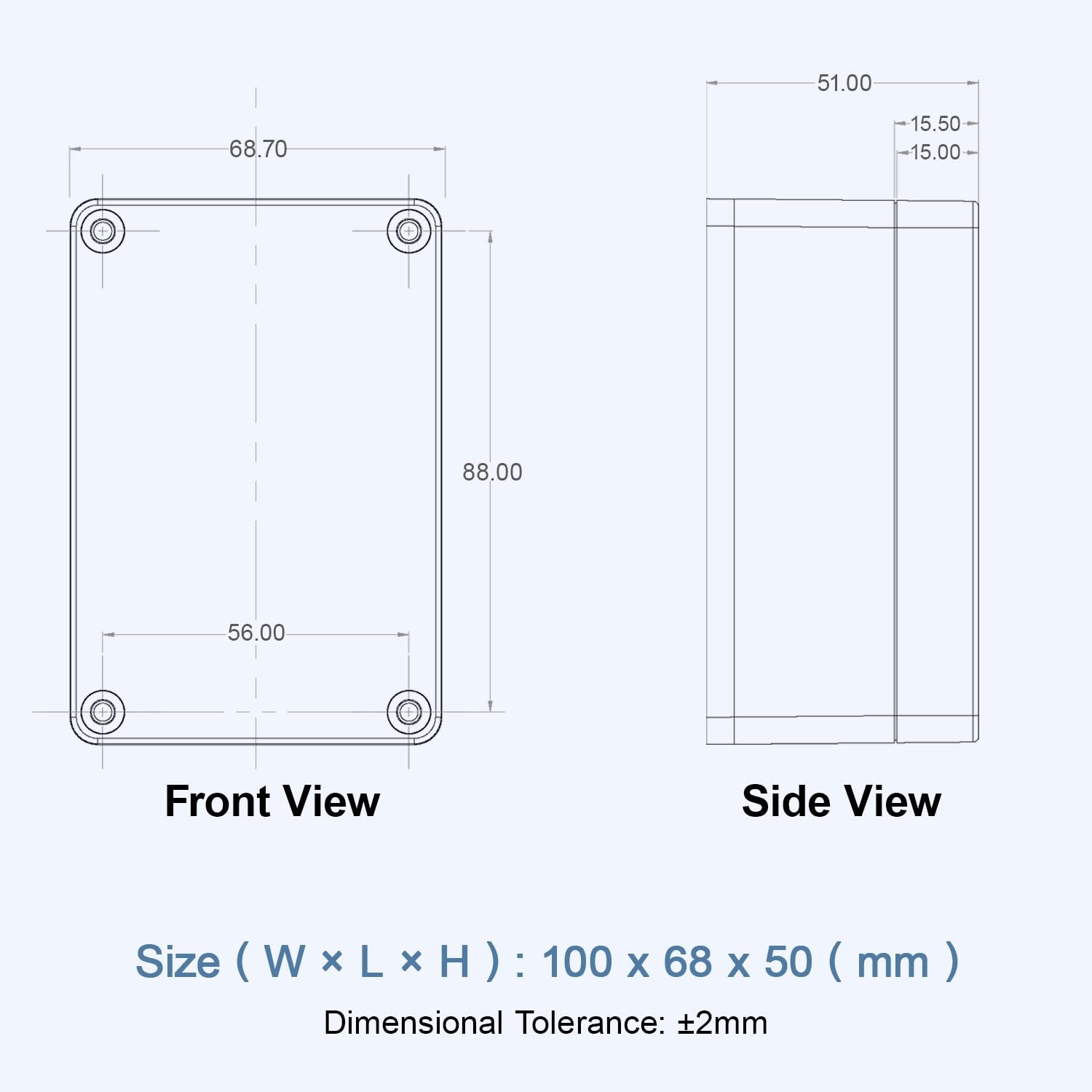 LeMotech Project Box ABS Plastic IP65 Waterproof 3.9″x 2.6″x 1.9″, 1 pack