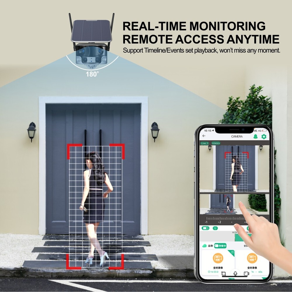 4K 8MP 180° Ultra Wide View Angle 4G Solar Security Camera Outdoor WIFI