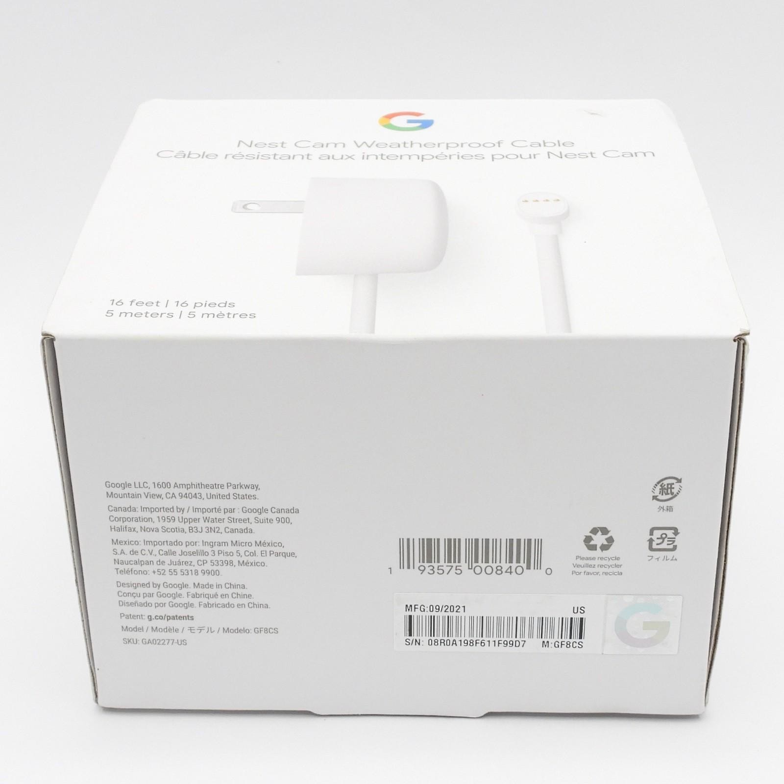 Google Nest Weatherproof Cable for Nest Camera (16 feet / 5 meters) Snow