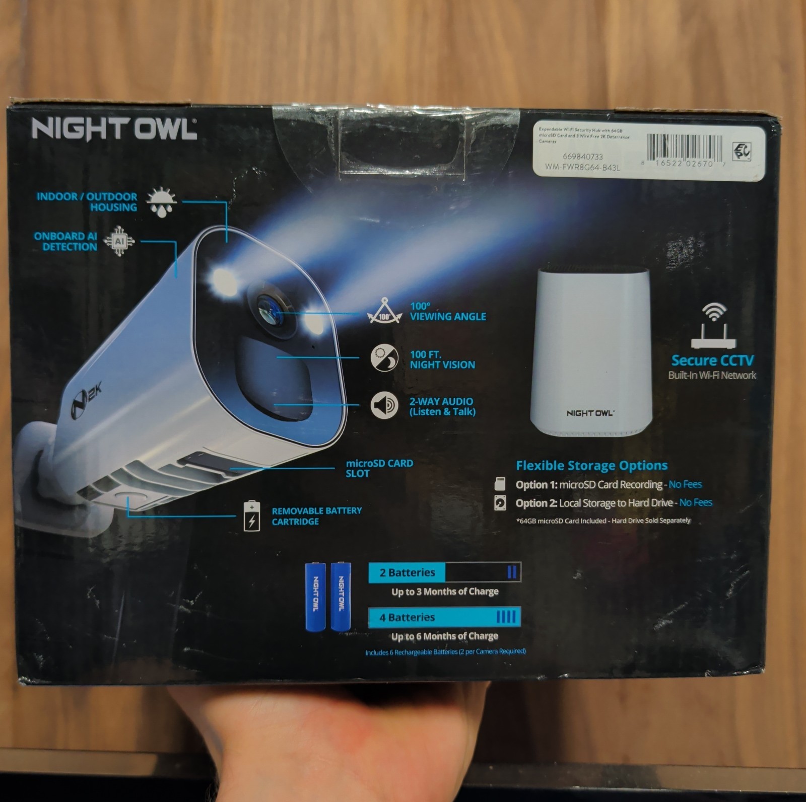 New, Night Owl 2K HD Battery Wi-Fi System Security Hub with 3 HD Cameras
