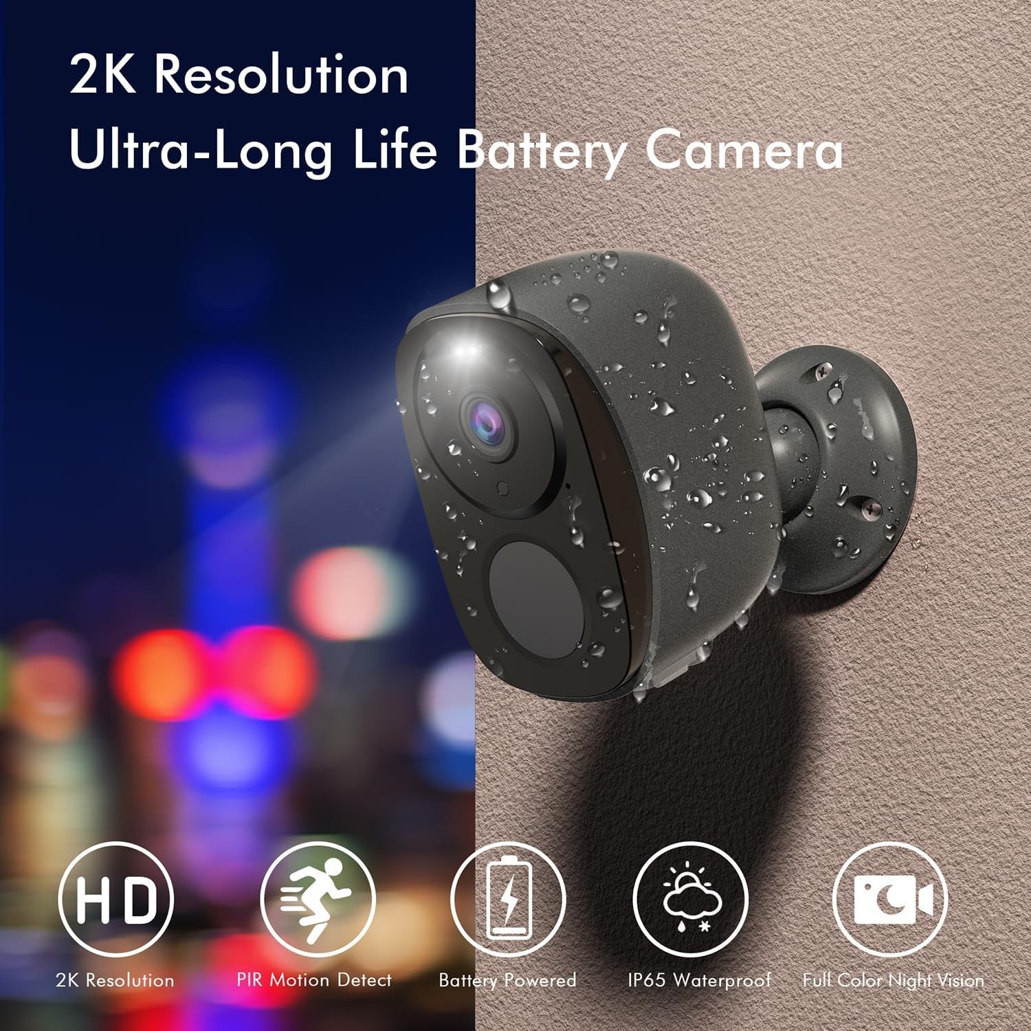 Wireless Outdoor Camera 2PCS 1080P Security Cameras WiFi Video Night Vision