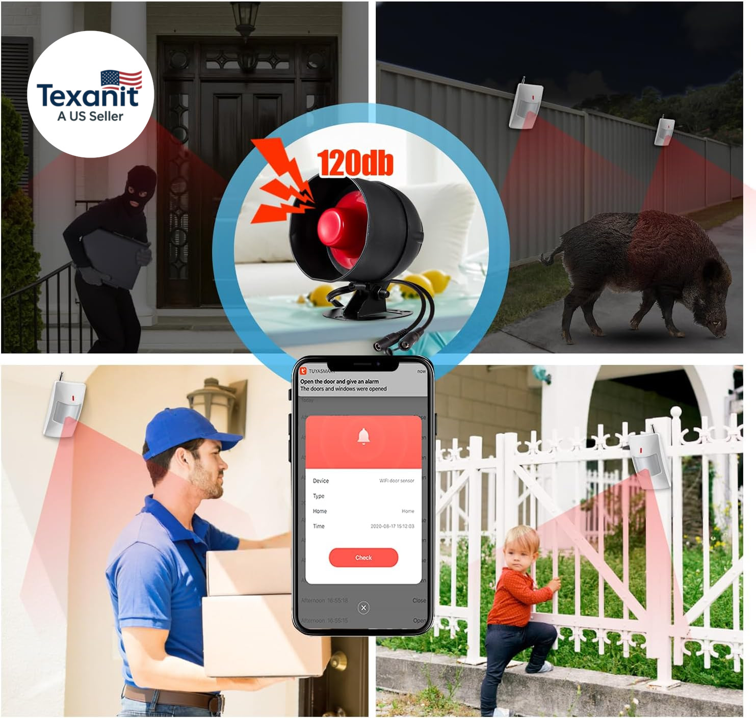 Wifi Alarm System for Home Security, 120Db Wireless Alarm Security System with F