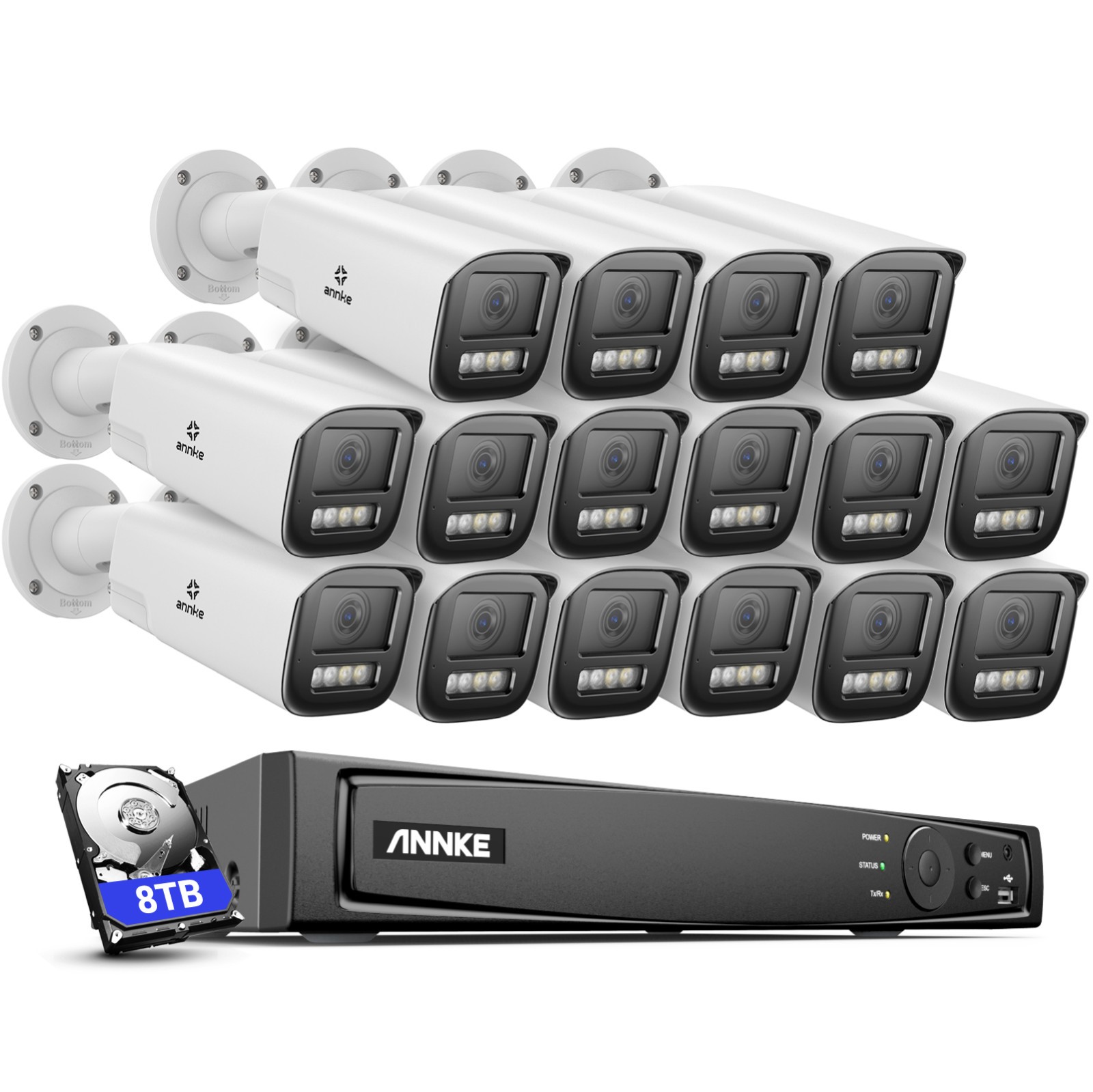 ANNKE 12MP 16CH 8CH NVR 4K POE Security Camera System Spotlight Zoom 2-Way Audio