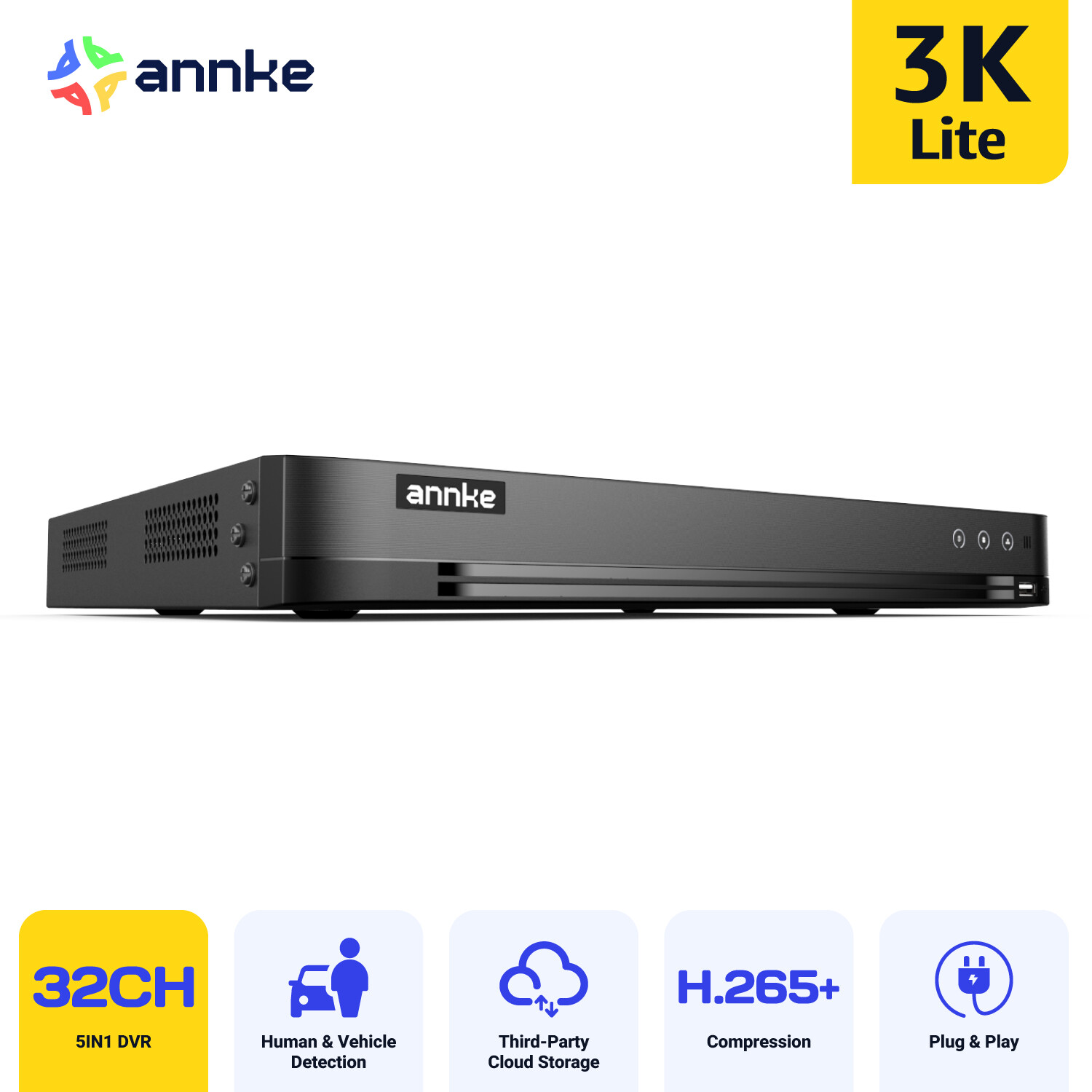 ANNKE 5IN1 32CH 3K 5MP Lite H.265+ DVR CCTV Video Recorder Home Security System