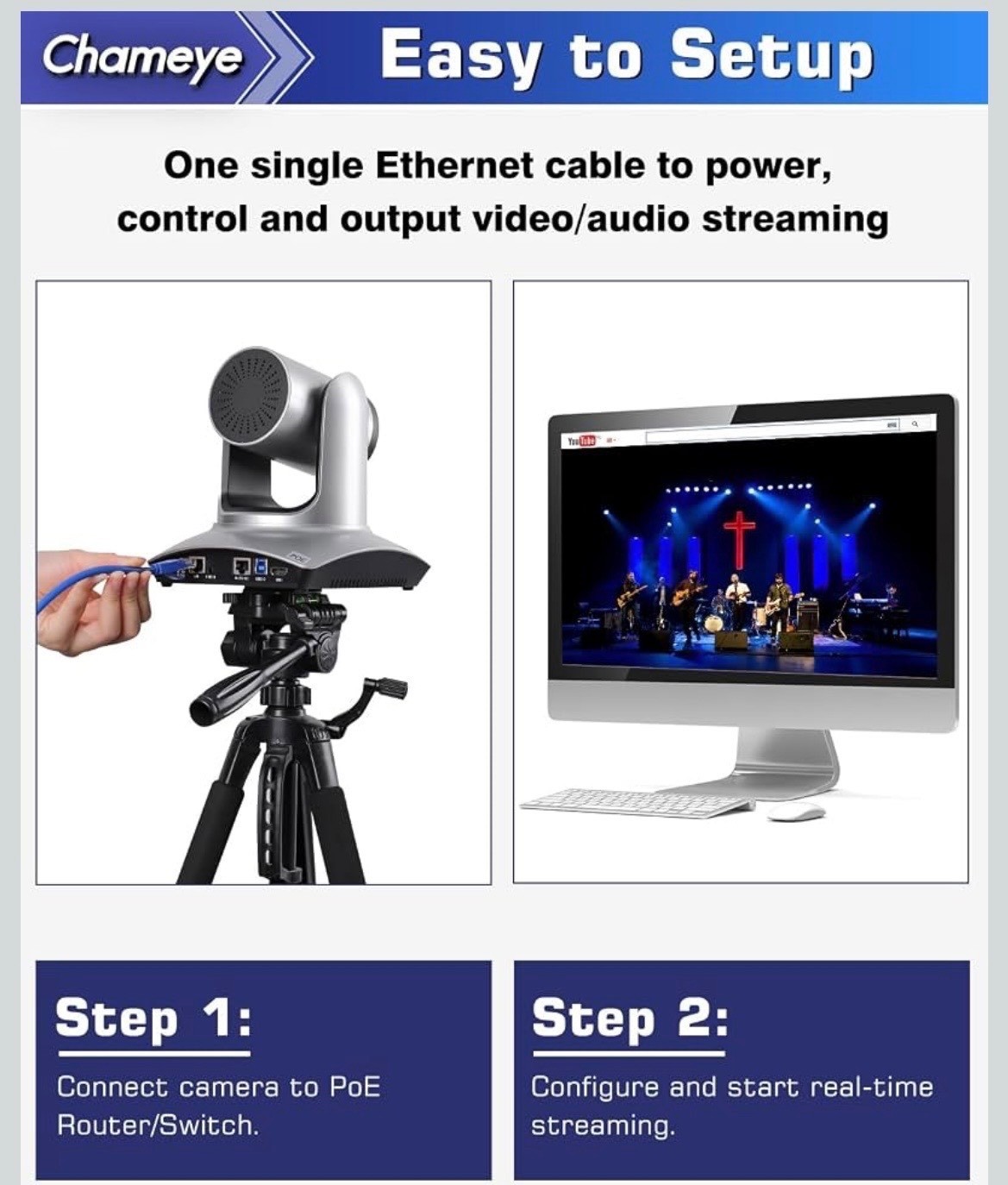 Chameye 4K PTZ Camera with 20X Optical Zoom and Auto Focus