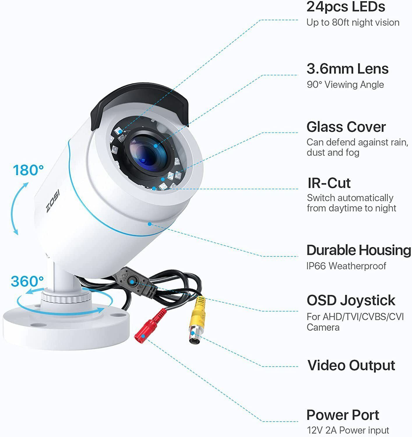 ZOSI 2PK 1080P TVI Security Camera 2MP Outdoor Day Night Vision for CCTV System