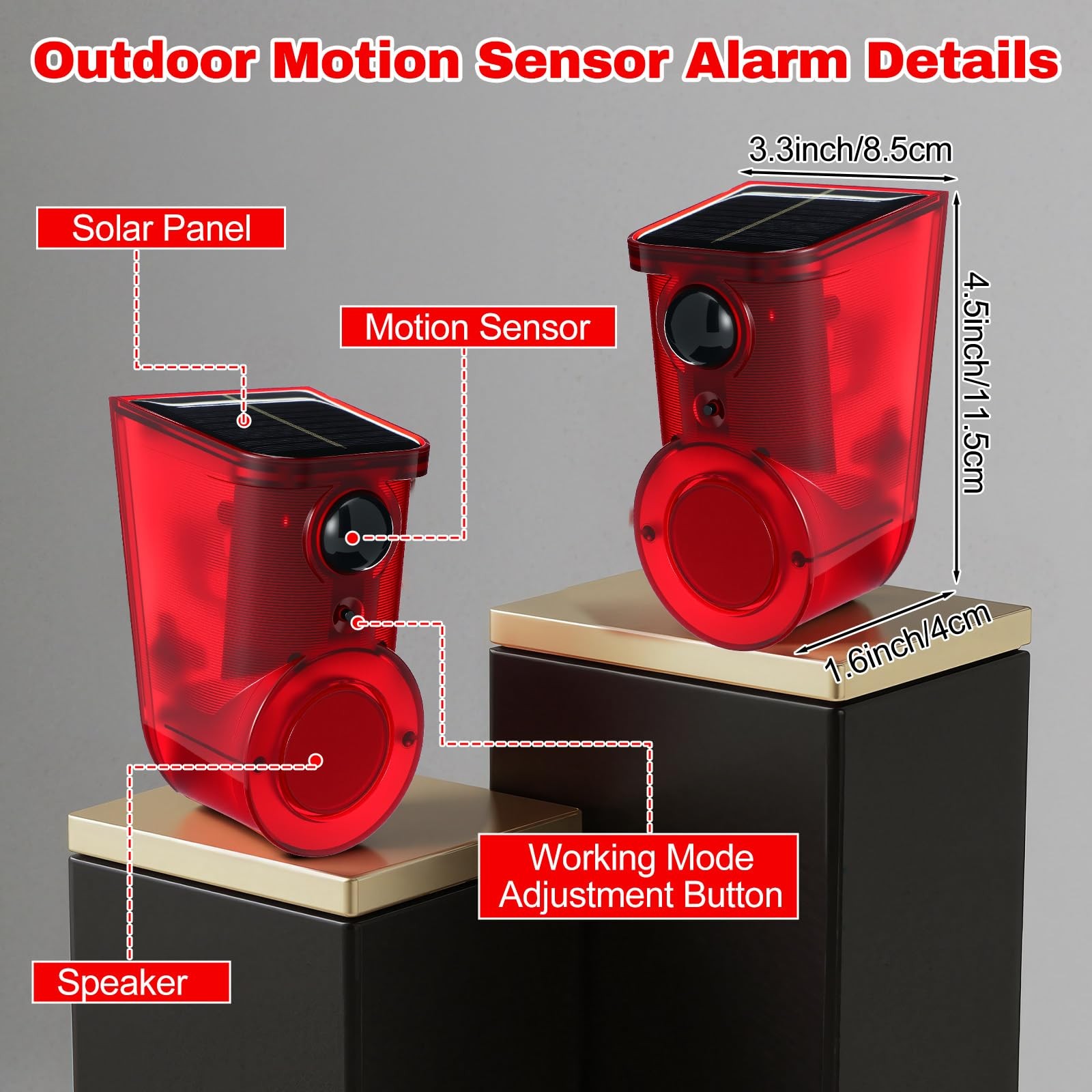 4 Pack Solar Outdoor Motion Sensor Alarm with Stake, 129db Sound Alert Securi…