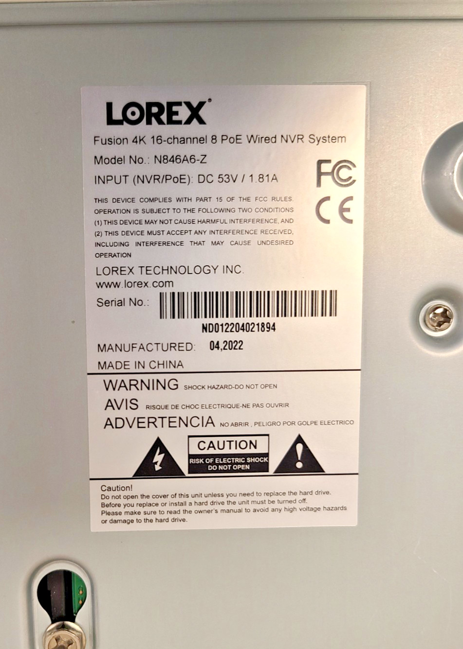 Lorex Fusion 4K 16-Ch 2TB Wired NVR Security System with 8 PoE Lightning Camera