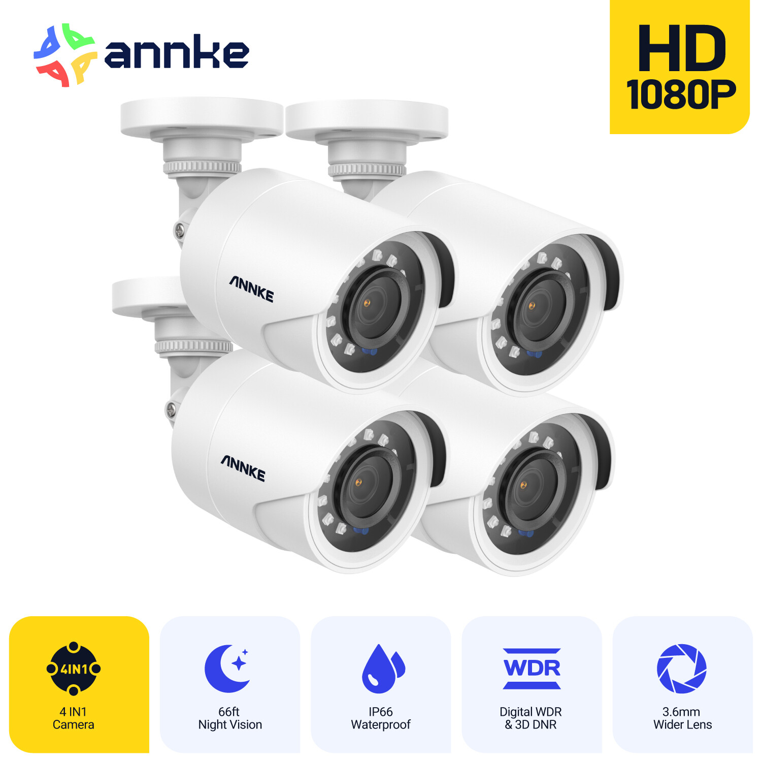 ANNKE HD 1080P 4in1 CCTV Security Camera IR Night In/Outdoor Bullet AHD/TVI/CVI