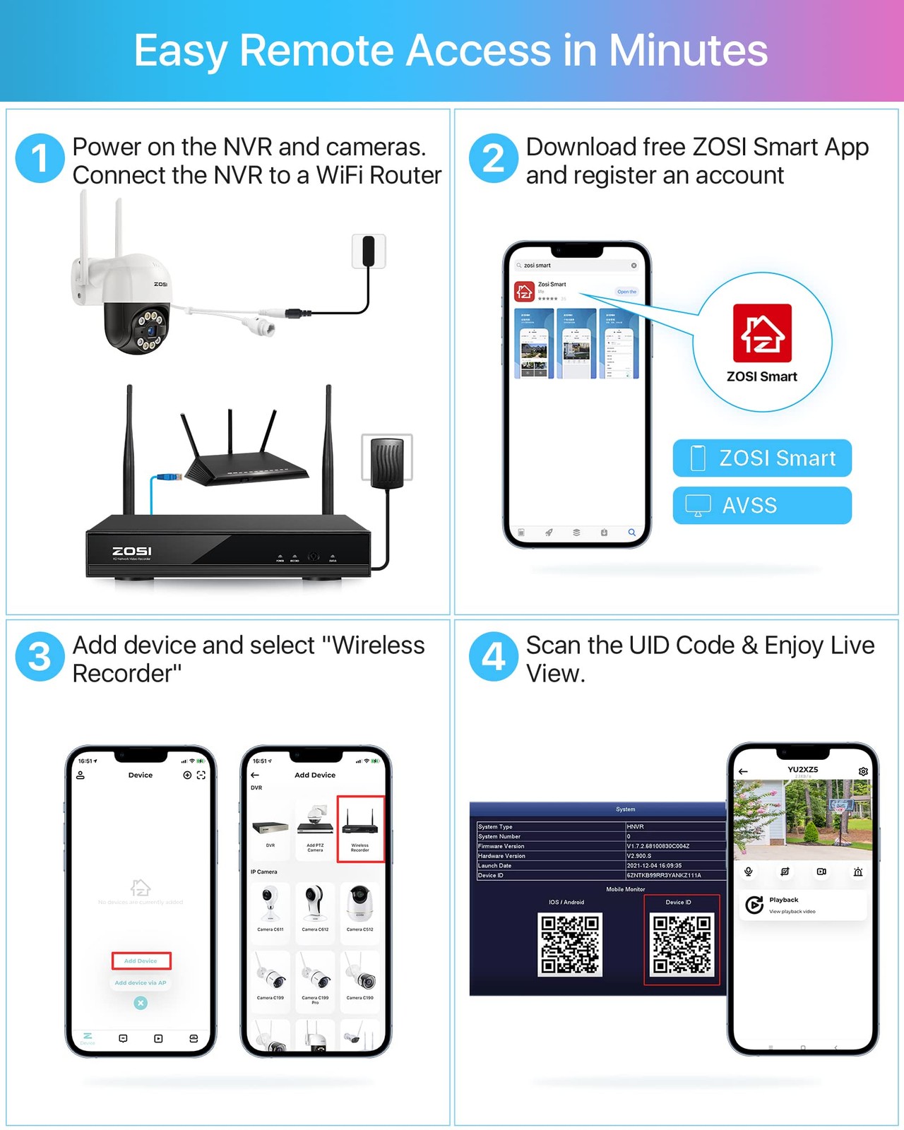 ZOSI 3MP PTZ Outdoor WiFi Security IP Wireless Camera Audio Motion Detection