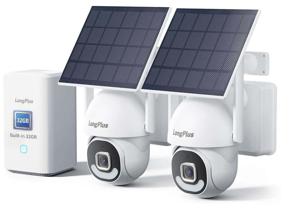 LongPlus 3K Solar Security Cameras Wireless Outdoor, 2 JA12QA1-US, 2-Cam-Kit