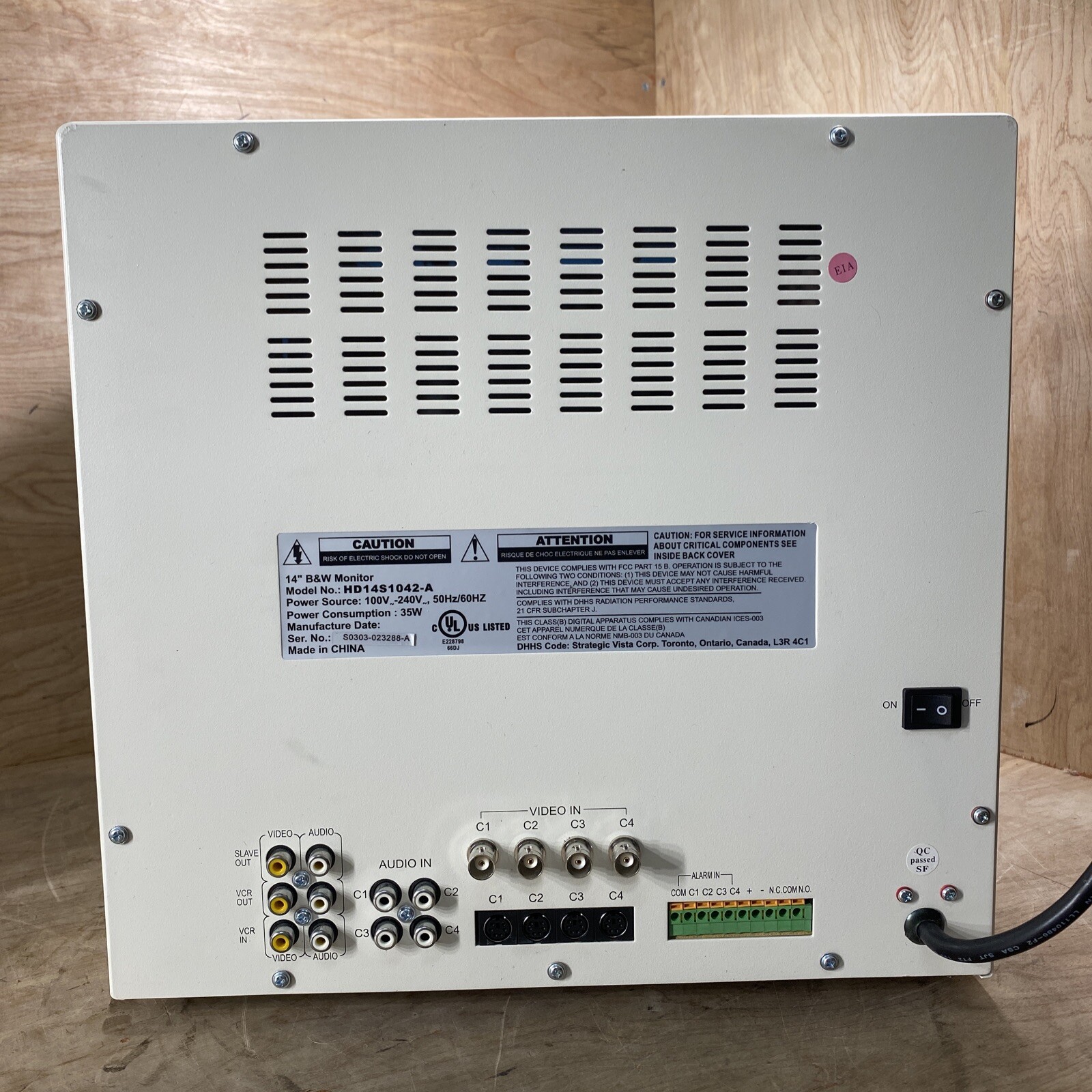 ADT 14” B&W OBSERVATION SYSTEM MODEL: HD14S1042-A MONITOR ONLY