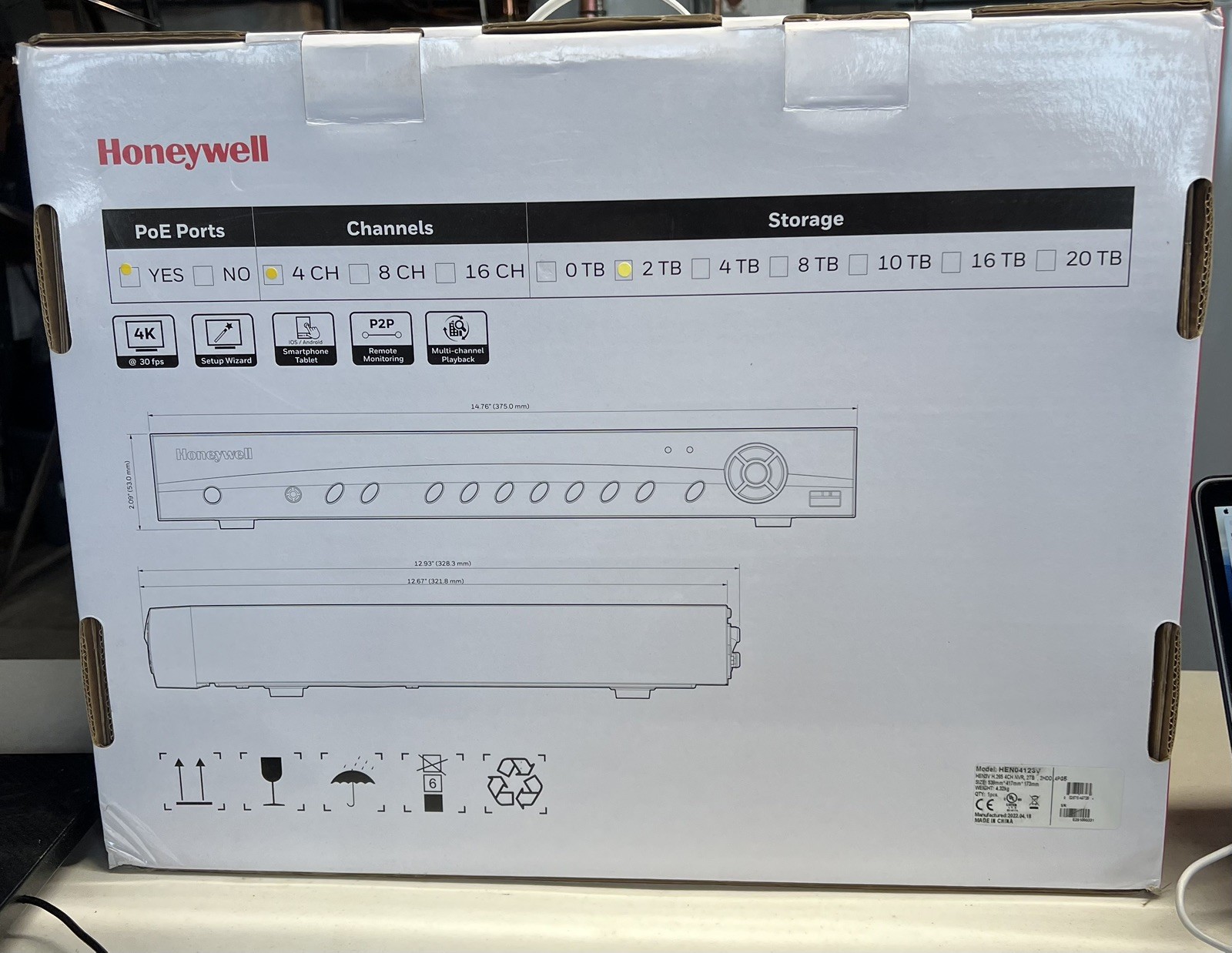 Honeywell HEN04123V Performance Series IP Embedded 4-CH NVR 2TB NEW