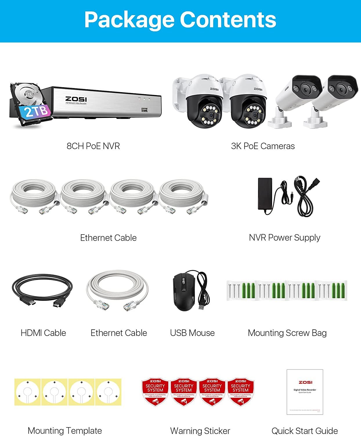 ZOSI 8MP 8CH NVR Spotlight 5MP Security Home PTZ Camera System Auto Tracking 2TB