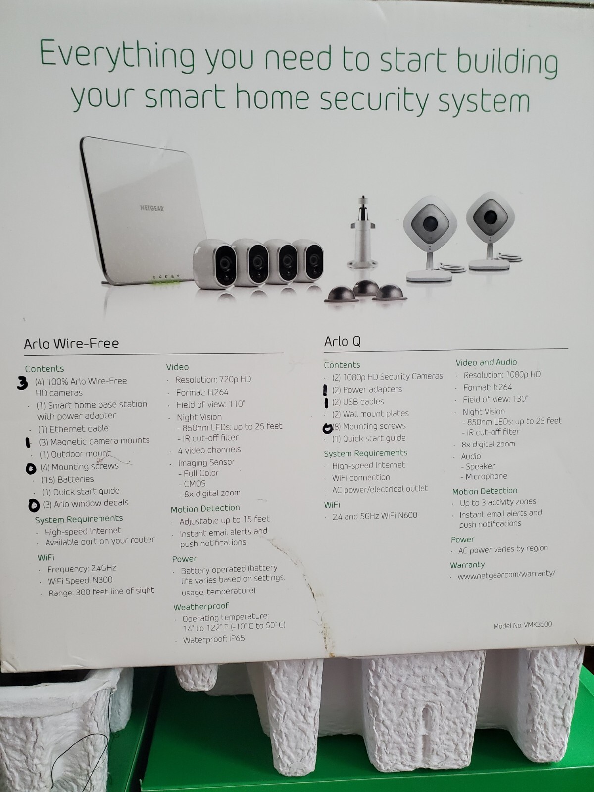 ARLO Netgear 5 camera VMK3500 wireless 1080 HD security System Used