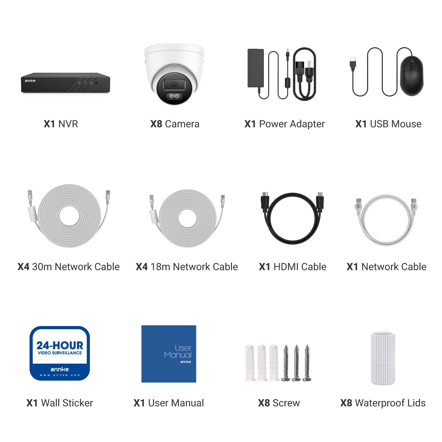 ANNKE 8CH 4K NVR 5MP Audio Recording POE AI Color Security Camera System Outdoor