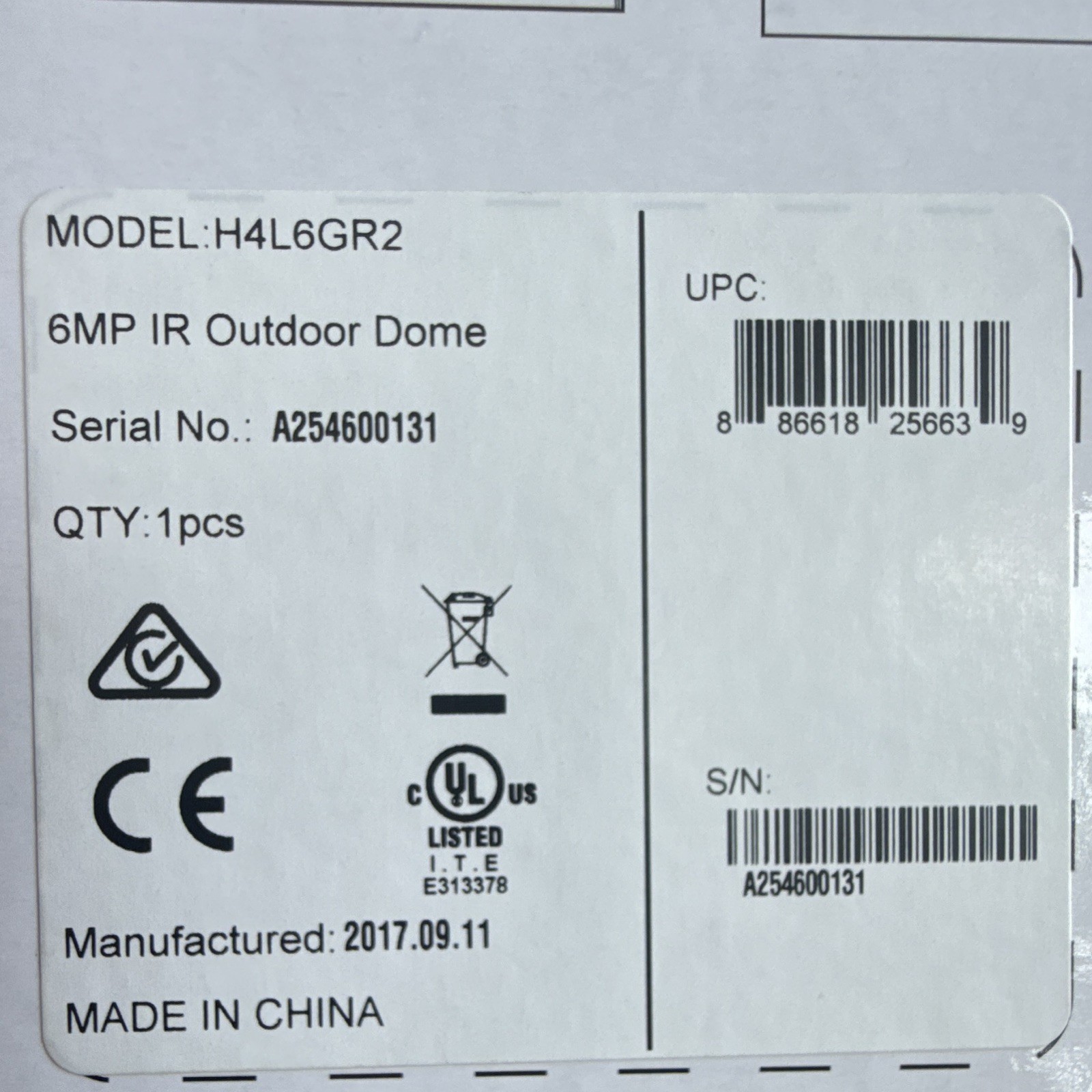Honeywell H4L6GR2 6MP IR Night Vision Outdoor IP67 Dome IP Camera WDR microSD