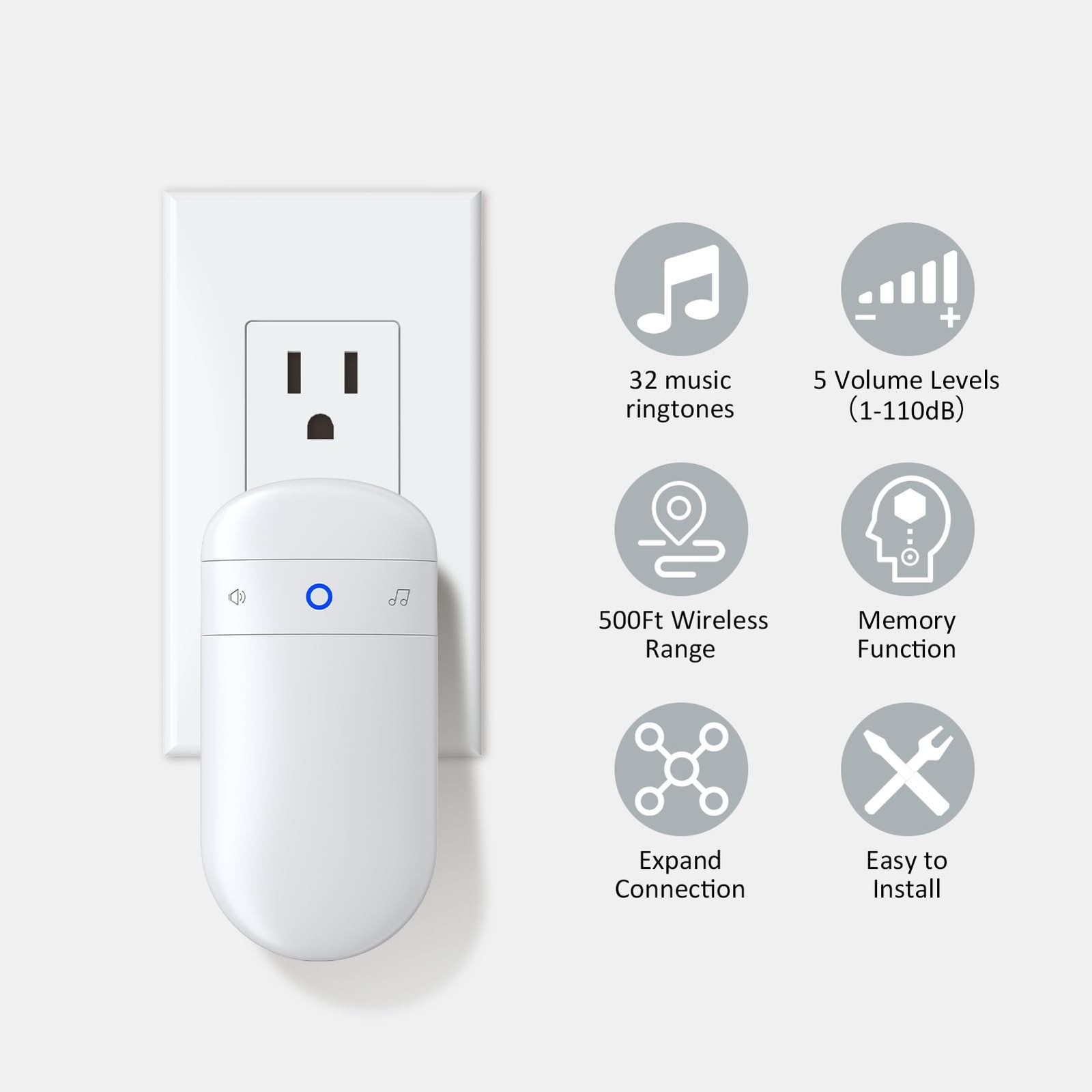 Wireless Motion Sensor Doorbell -Indoor 1 Receiver 1 Sensor, White