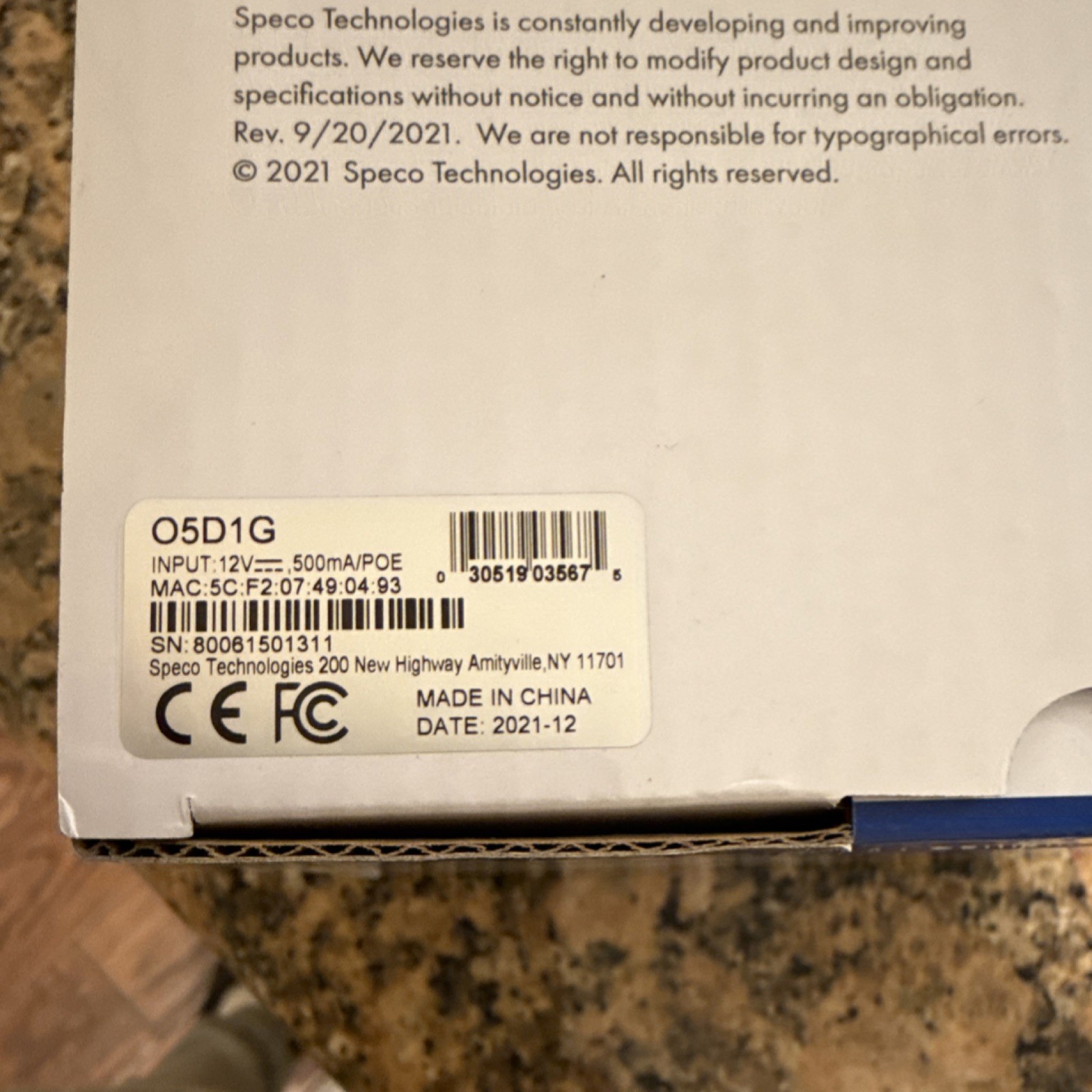 Speco Technologies O5D1G 5MP IP Vandal Resistant Dome Camera 2.8mm Lens White