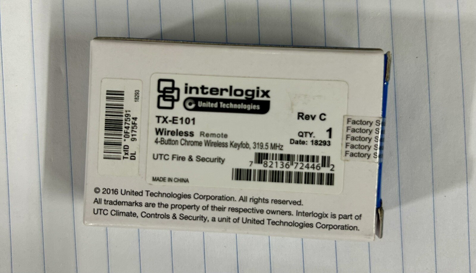 TX-E101 Interlogix 4-Button Keyfob