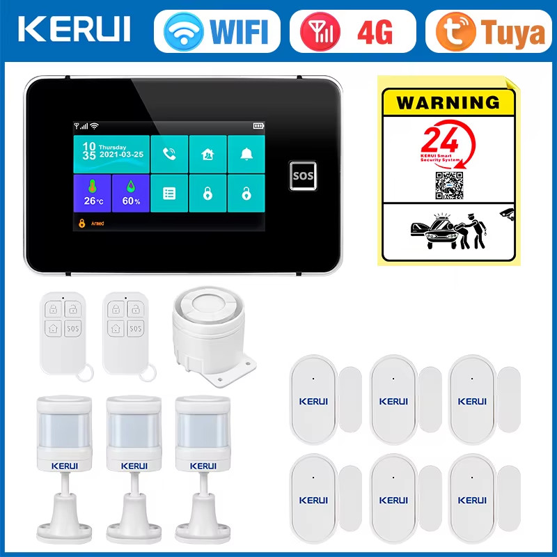 G64B 4G Home Burglar Alarm 4.3 Inch Touch Screen Home Alarm System WiFi GSM Tuya