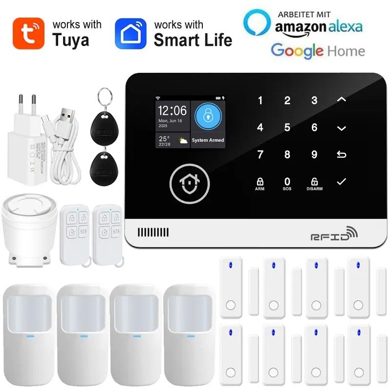 Smart WiFi GSM Home Security Alarm System Touch Keyboard RFID APP Control Alexa