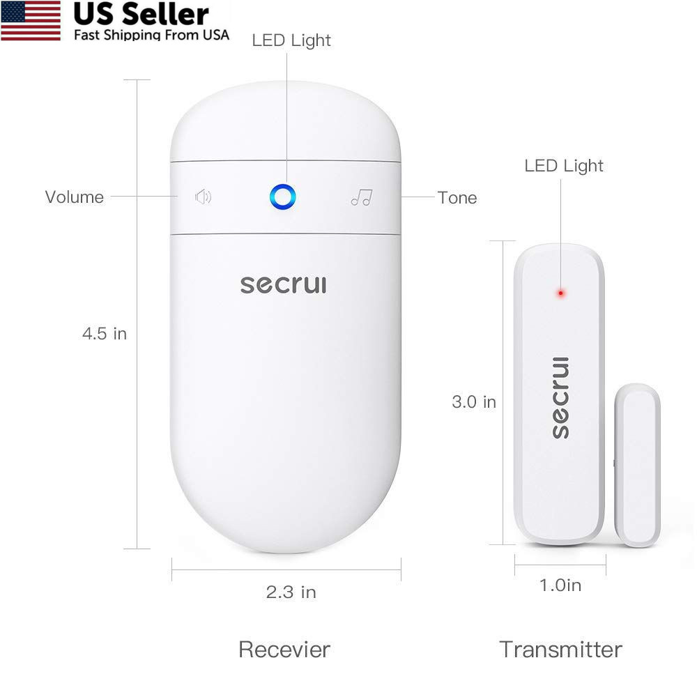 Door Chime When Opens, Opened Alarm for 1 Receiver+1 Sensor, White