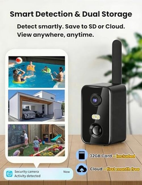 No WiFi Security Camera Wireless Outdoor, 4G LTE Cellular Solar Camera Battery