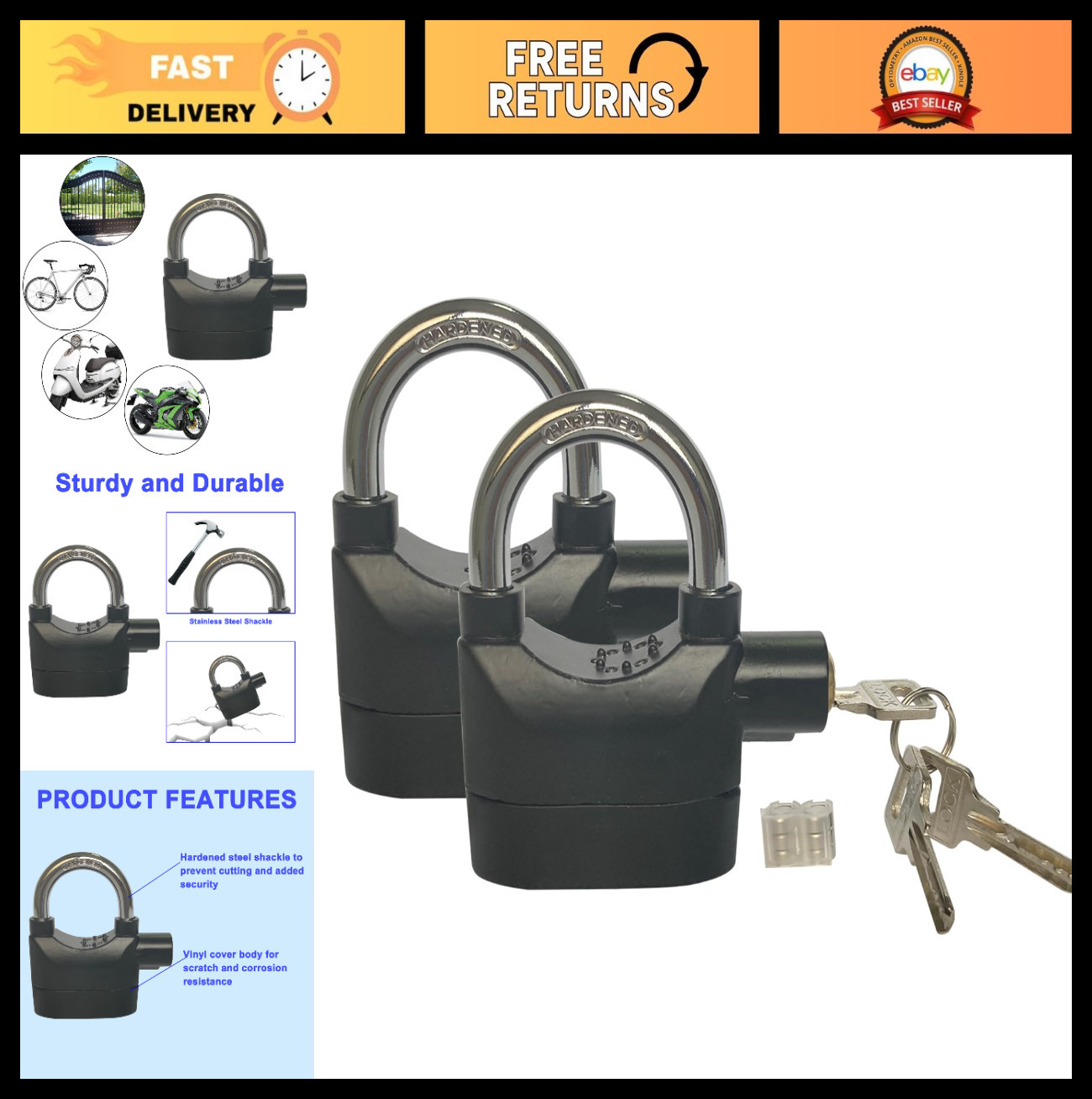 Universal Security Alarm Lock System – 110dB Anti-Theft Padlock for Doors & Bike