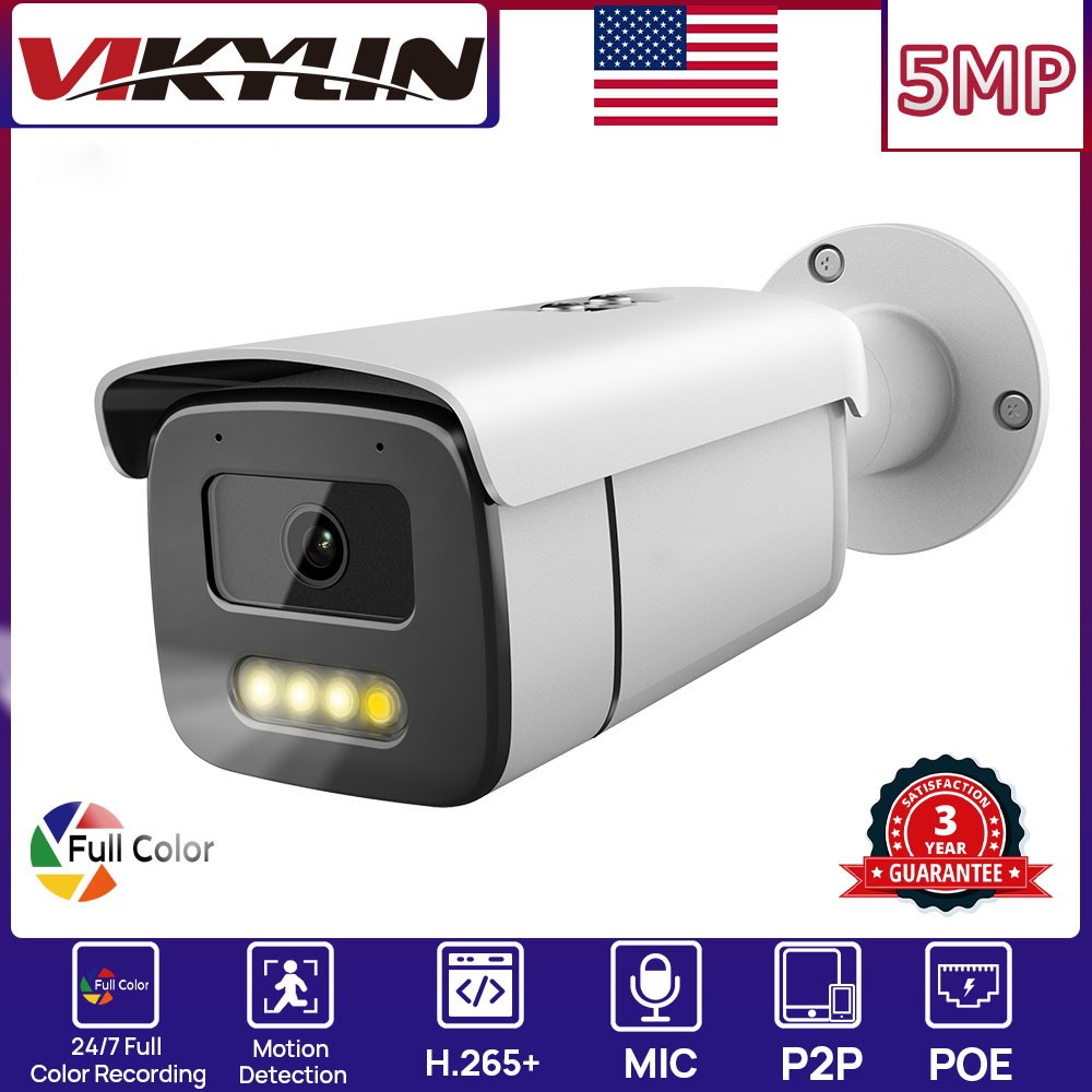VIKYLIN 8CH 8POE NVR Systems 24h Full Color Bullet 5MP IP CAMERA MIC Outdoor Lot
