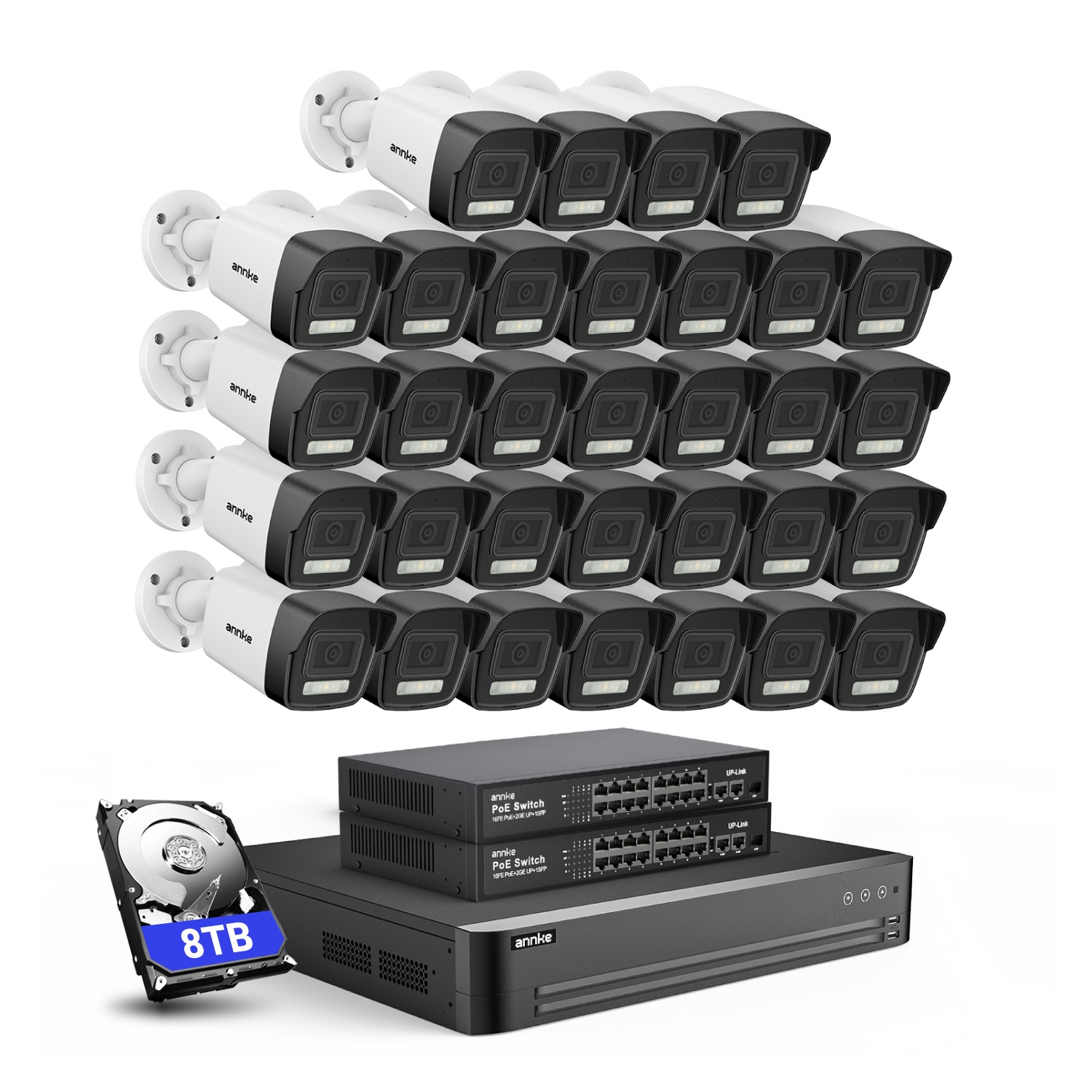 ANNKE 32CH 12MP NVR 3K AI Color Night POE Security Camera System Audio Recording