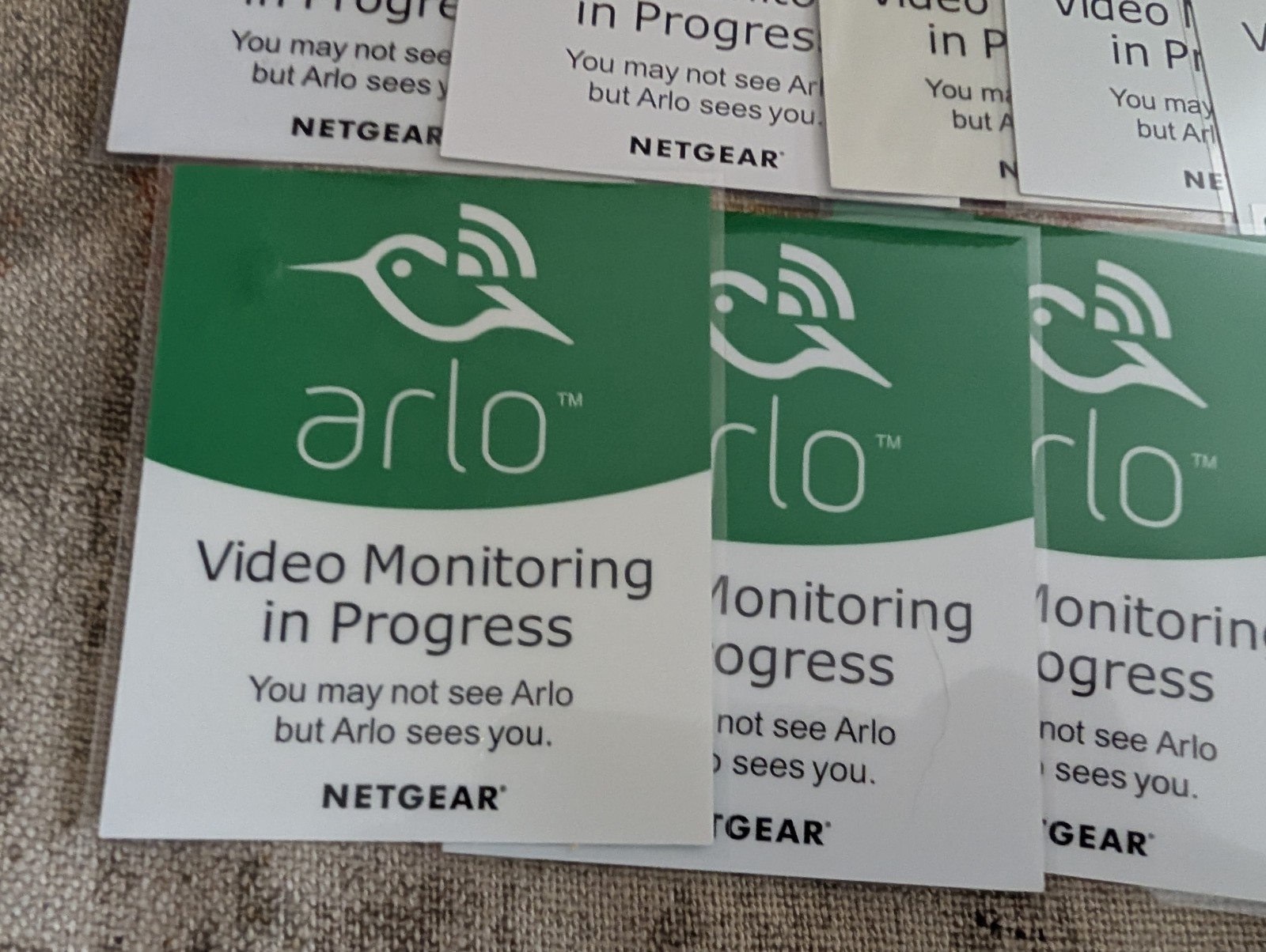 Netgear Arlo Green Sticker Decal Video Monitoring in Progress Lot of 10 3×3.5″