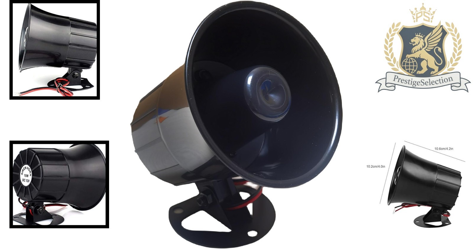 Compact 15W Security Siren with 120 Decibels Audible Alert & Mount Bracket