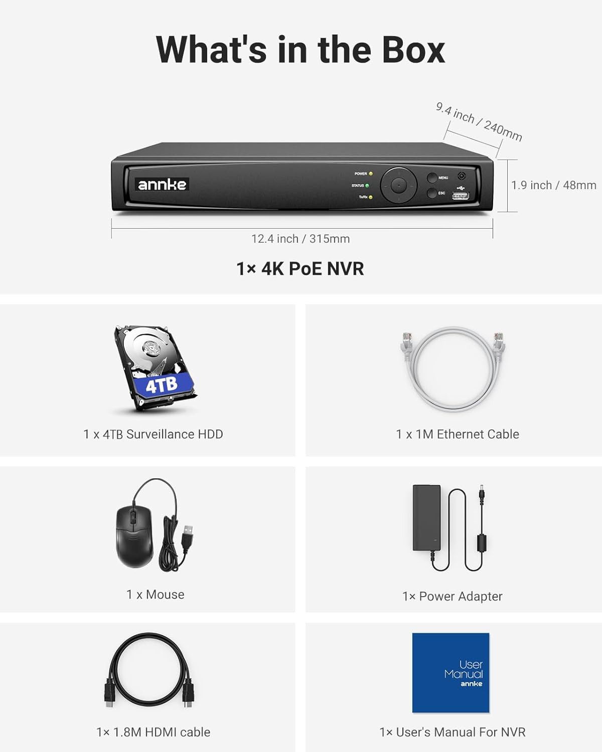 16 Channel NVR for Security Camera, 5-In-1 16CH 12MP Network Video Recorder with