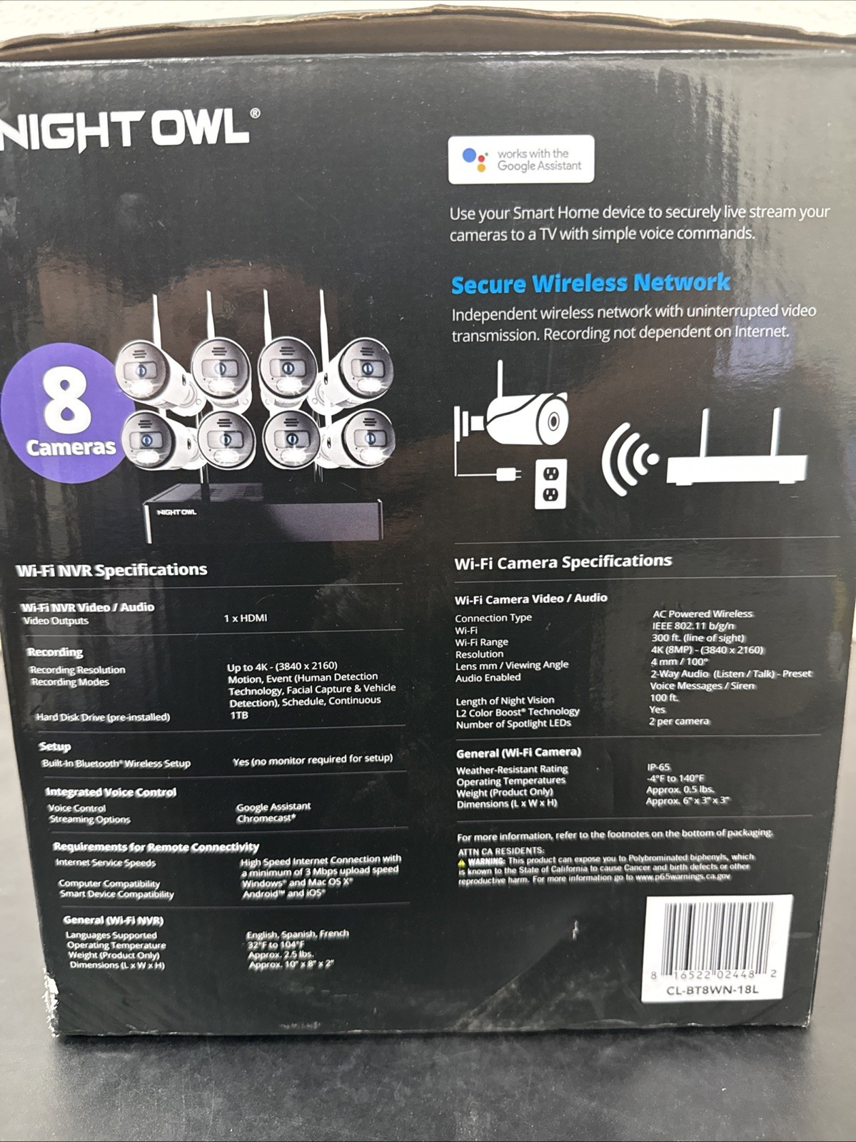 Night Owl CL-BT8WN-18L 4K HD Wi-Fi Security System with 8 Cameras, 1TB HD
