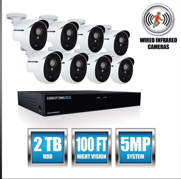 EXTREME HD Wired Security System 8-Ch 2TB HDD+(8) 5MP Security Cameras NIGHT OWL