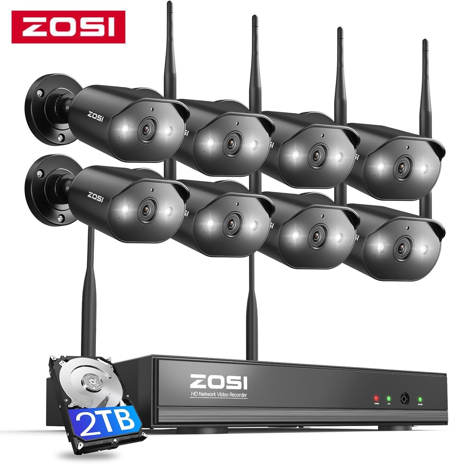 ZOSI 8CH 2K WiFi 6 Outdoor Security Camera System 8x 3MP Cameras PersonDetet 2TB