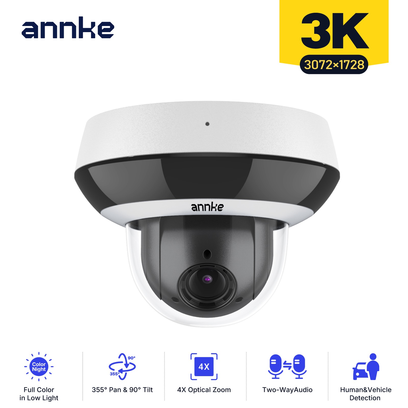 ANNKE 5MP POE PTZ Security IP Camera 4x Zoom Audio Recording Color Night Vision
