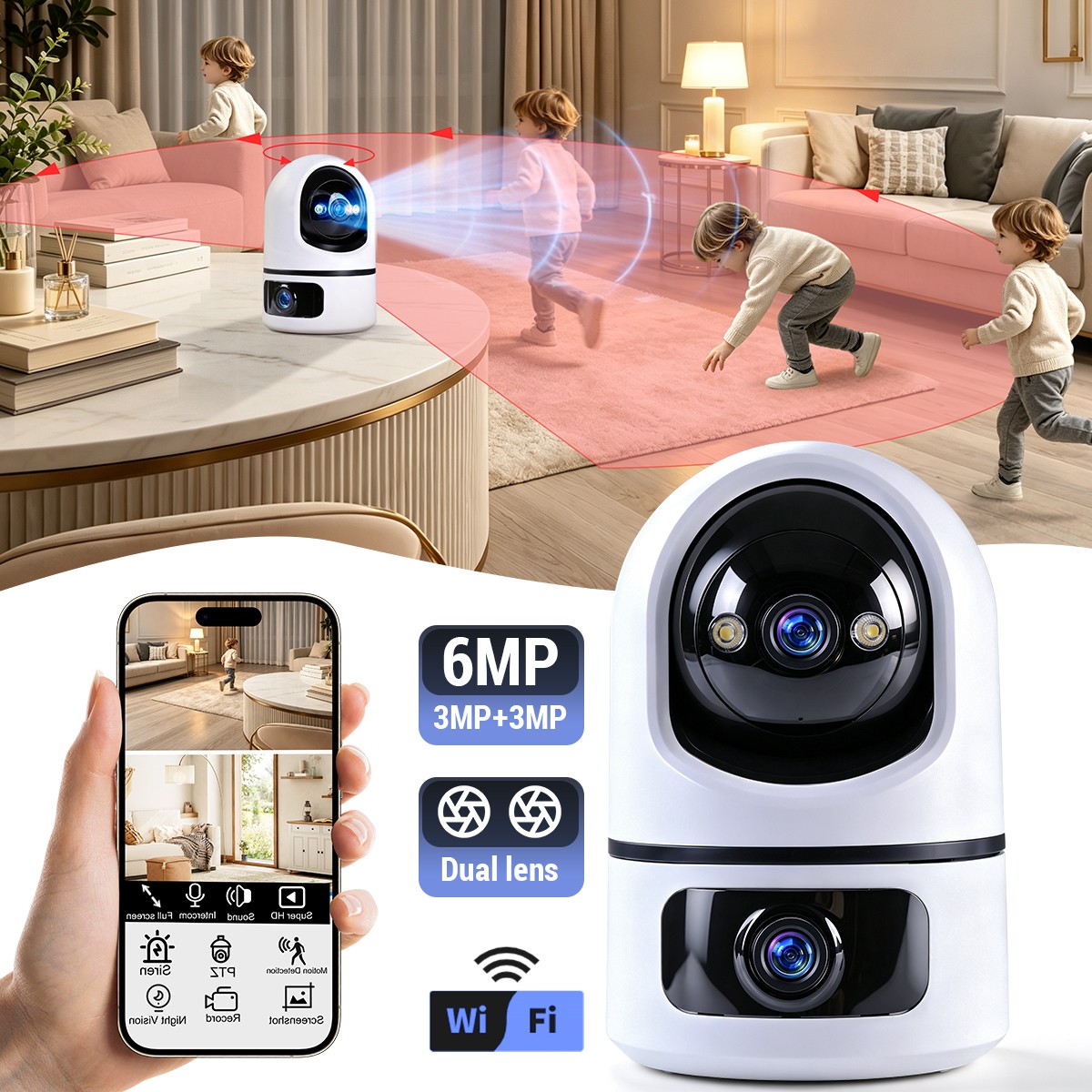2K Audio Security IP Camera Dual Lens Indoor AI Human Detect Color Night Vision