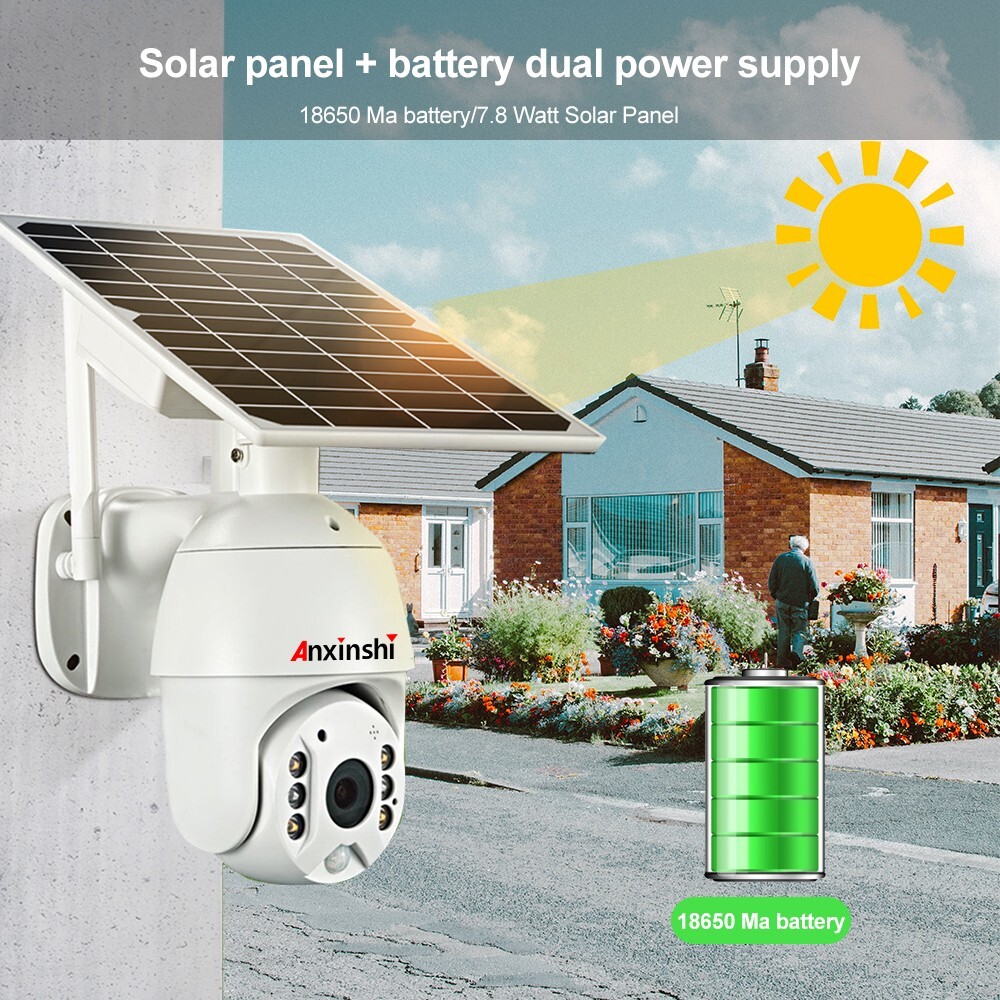 Anxinshi Brand HD 1080P 4G WiFi Solar Panel Battery PTZ CCTV Camera APP UBOX