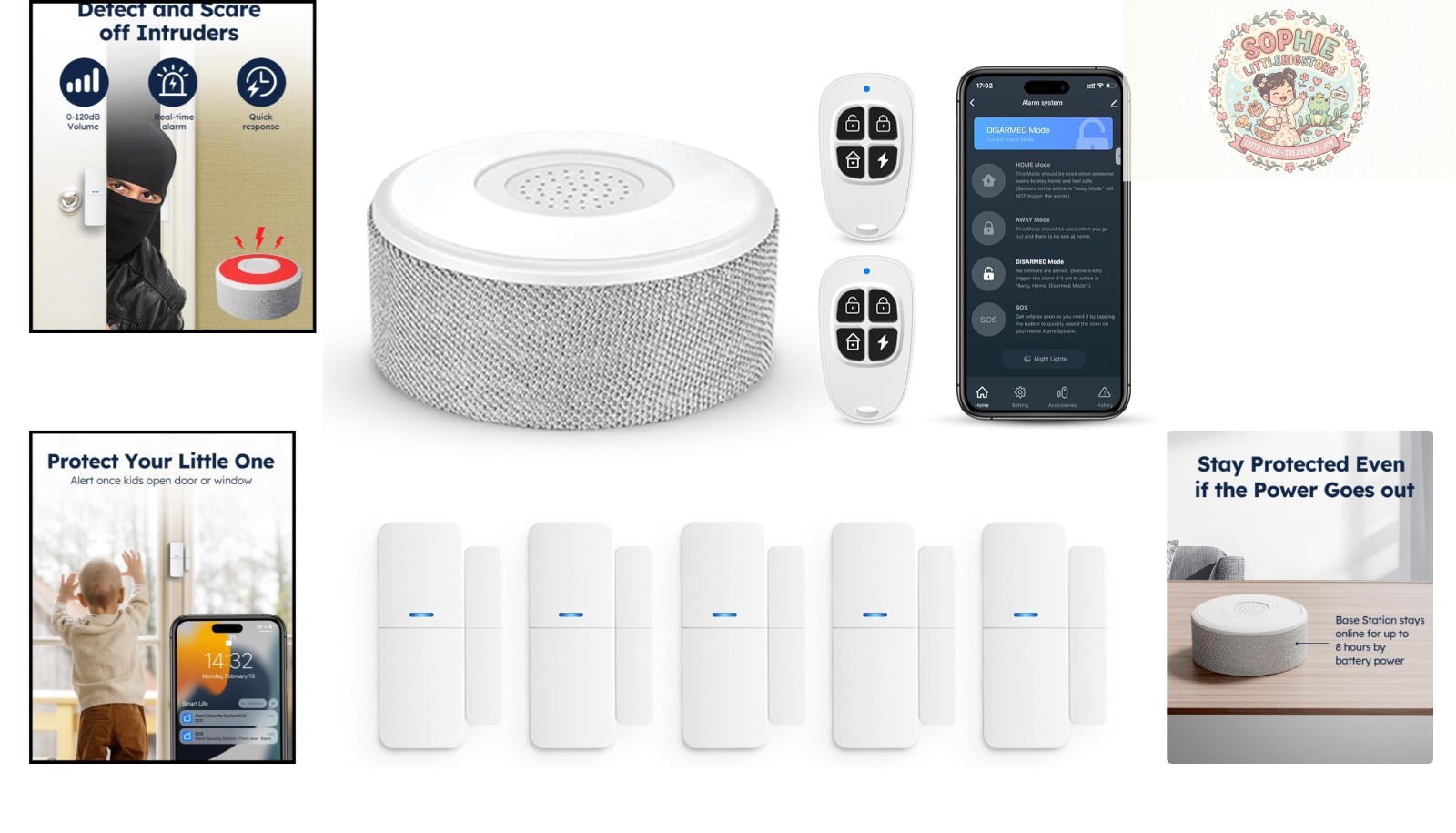 8-Piece WiFi Door Alarm System with 120dB Siren – DIY Installation & Alerts