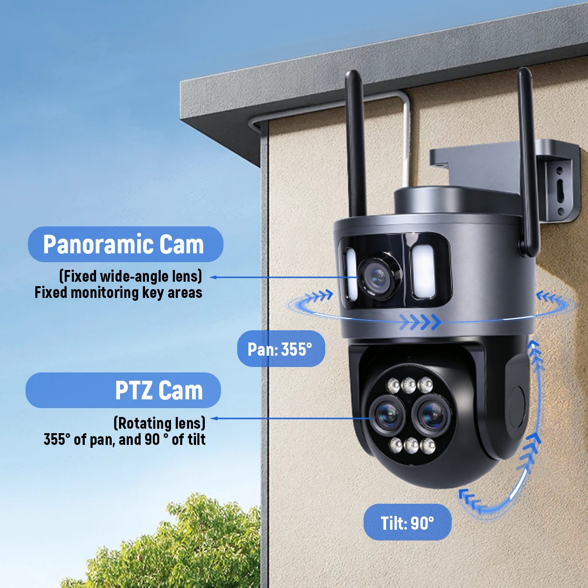4K WiFi Triple Lens Security Camera Outdoor Home Night Vision 360° PTZ 10X Zoom