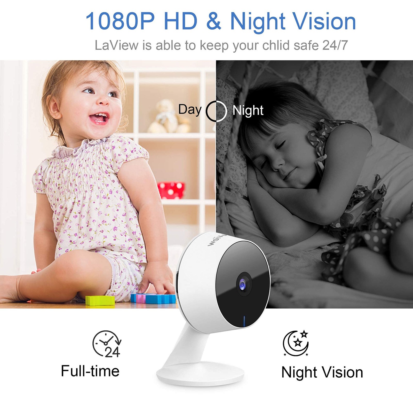 LaView Security Cameras 4pcs, Home Camera 1080P 2.4GHz 4 Pack, White