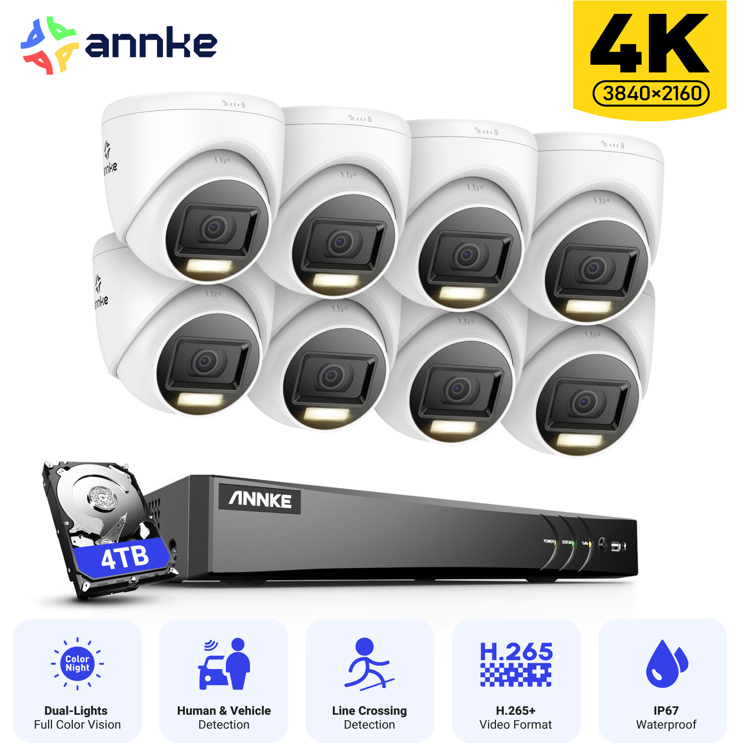 ANNKE 4K Color Night Vision CCTV Security Camera System 8CH DVR Human Detection