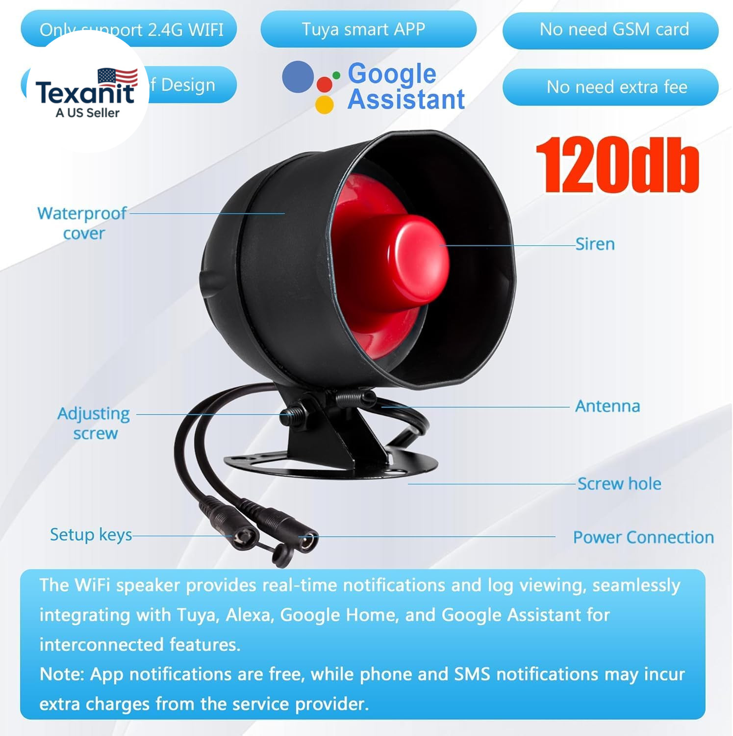 Wifi Alarm System for Home Security, 120Db Wireless Alarm Security System with F